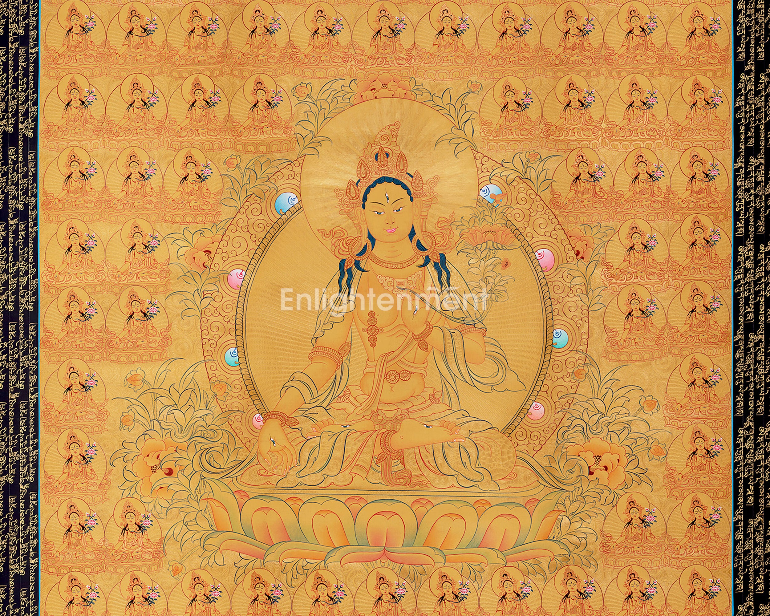Big Size Gold 108 White Tara | Original Hand-Painted Female Bodhisattva Thangka