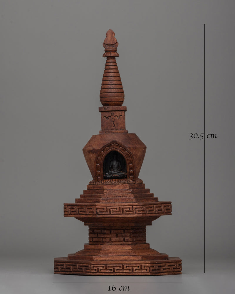 Wooden Stupa with Buddha | Spiritual Icon of Enlightenment