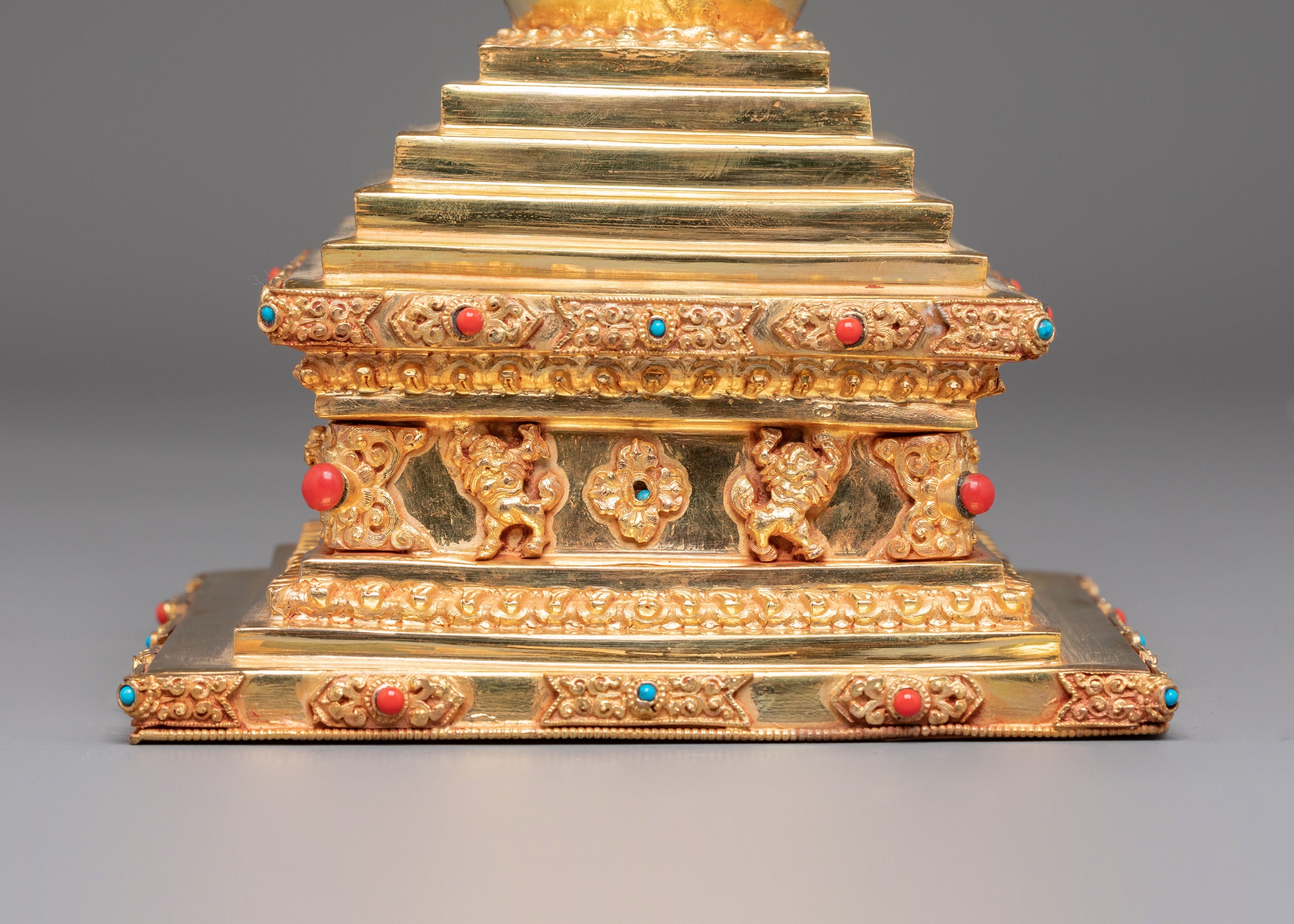 Copper Gold Plated Tibetan Stupa | Sacred Buddhist Shrine Decor