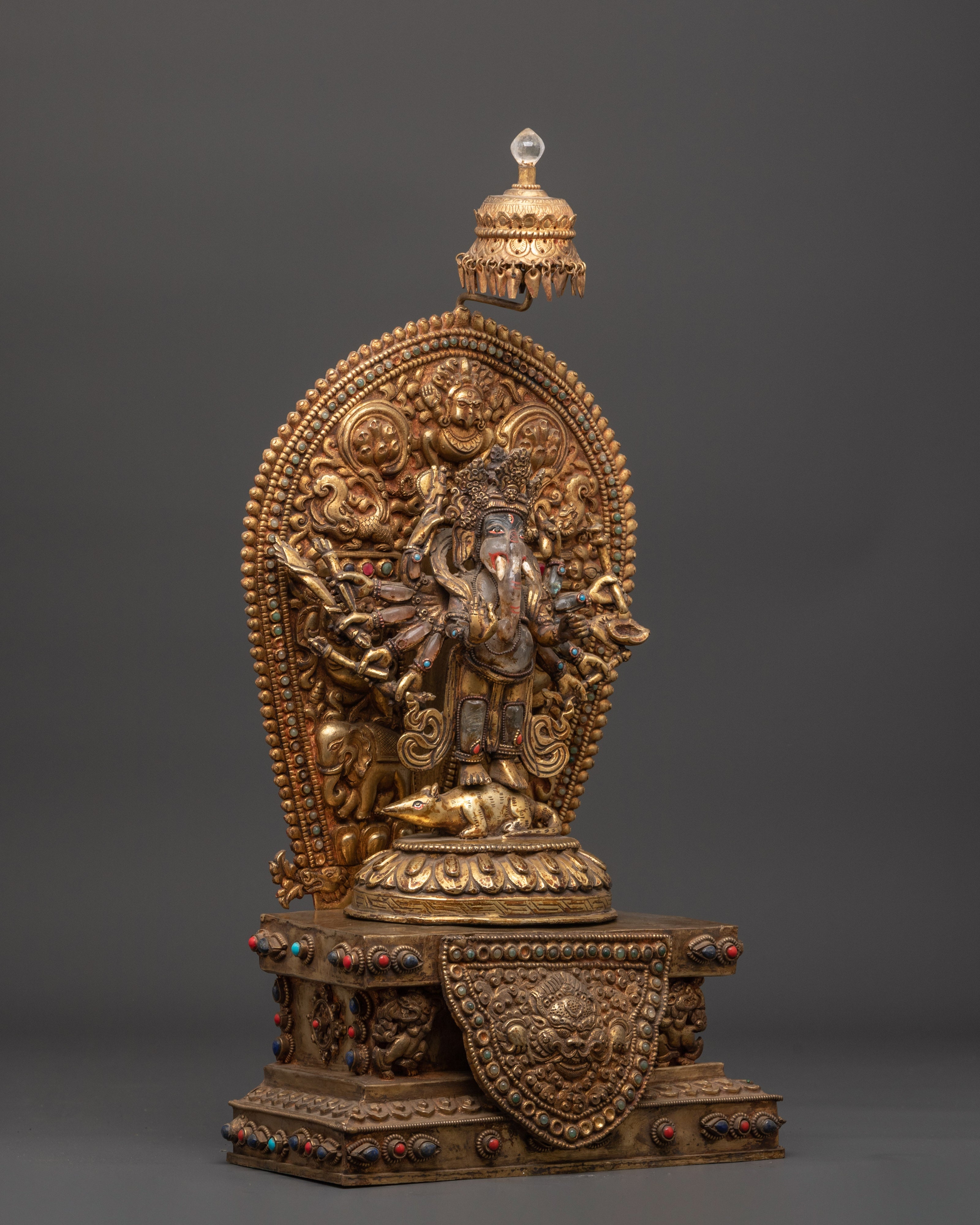 Ganesh Crystal Statue | Coral and Turquoise Inlaid