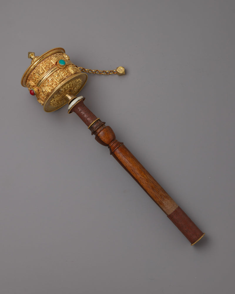 Gold Hand Held Prayer Wheel | Sacred Buddhist Practices