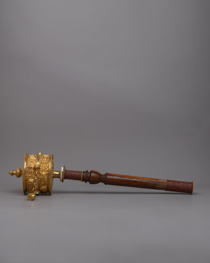 Gold Hand Held Prayer Wheel | Sacred Buddhist Practices