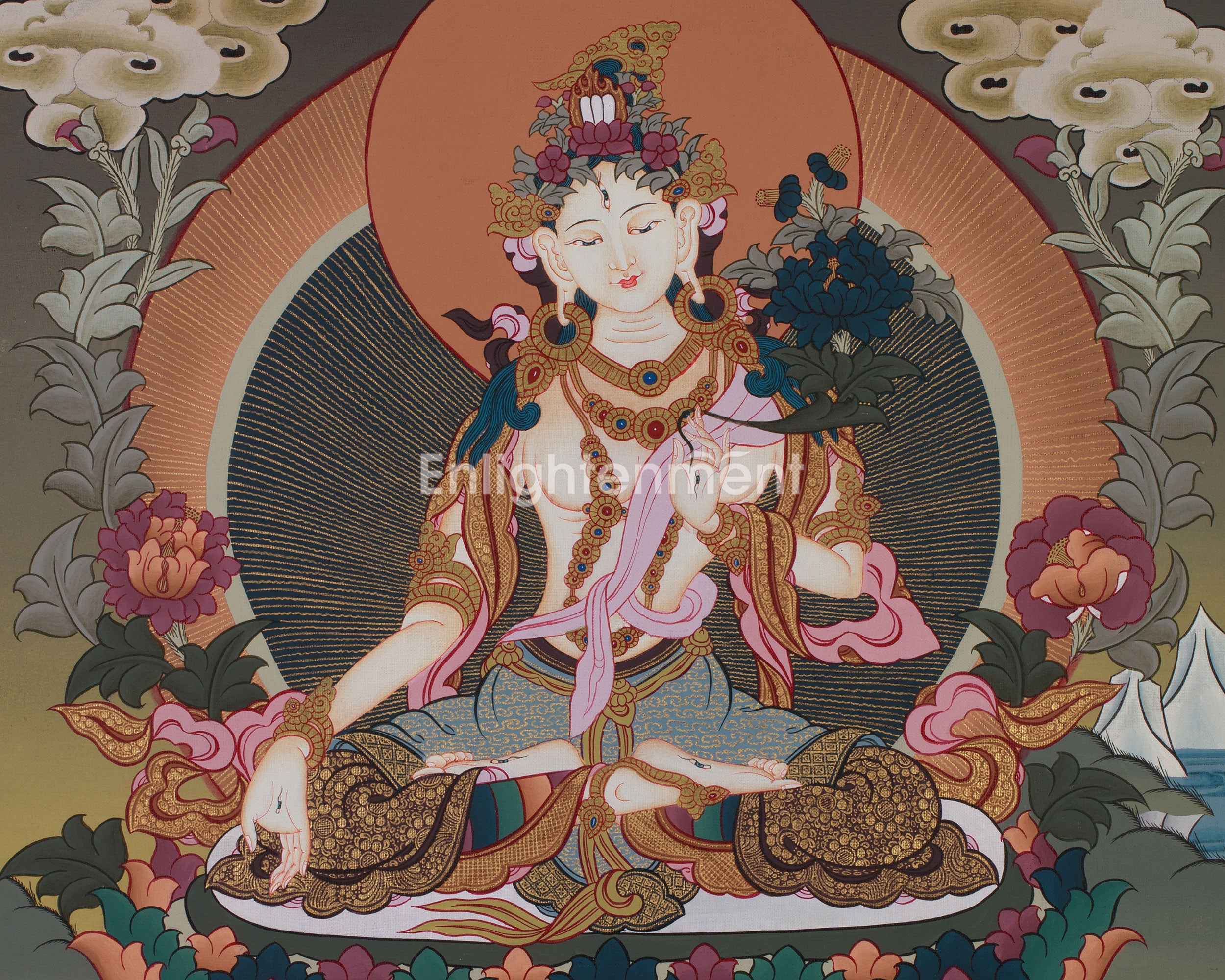 Original Hand-Painted White Tara Thangka | Goddess of Healing