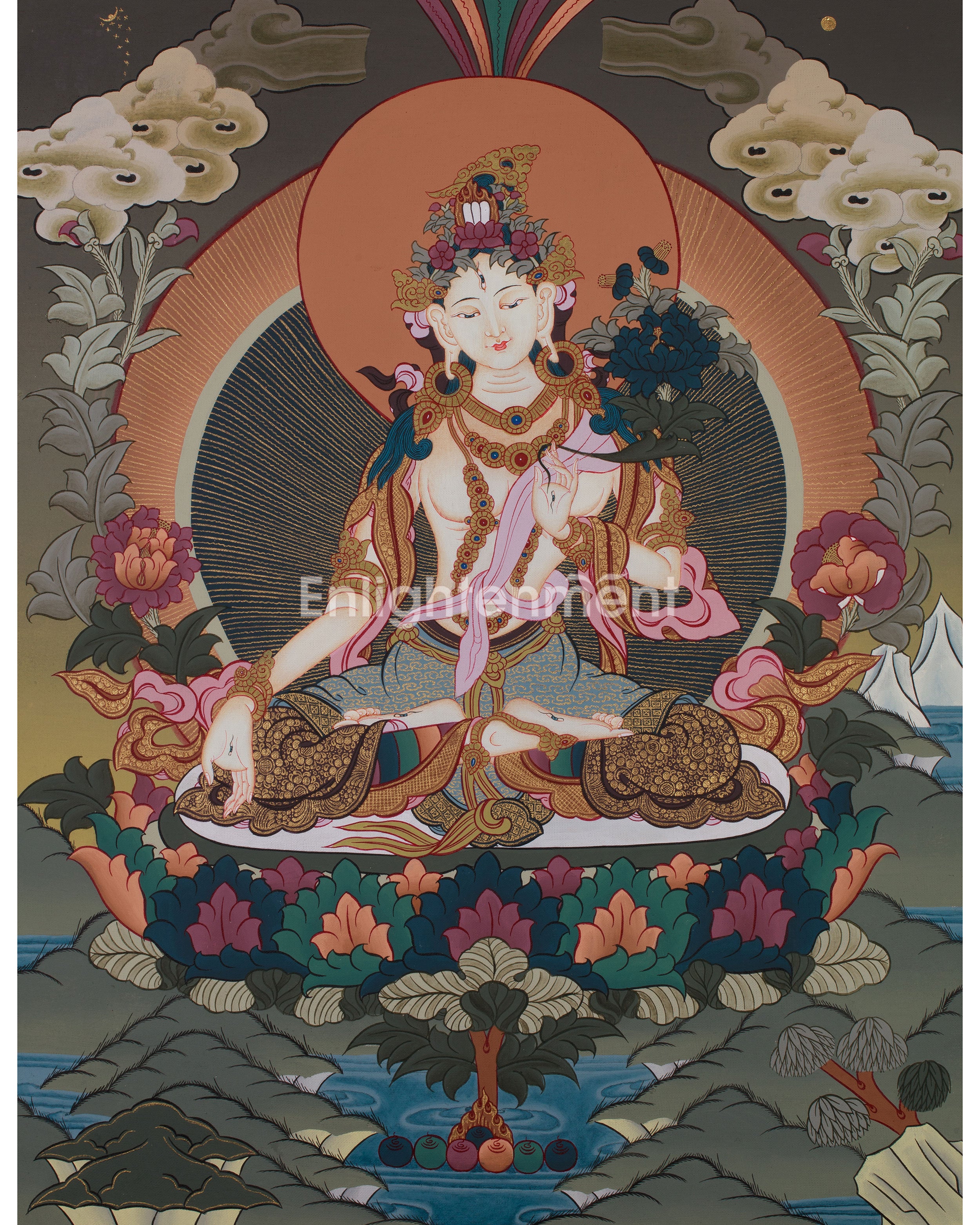 Original Hand-Painted White Tara Thangka | Goddess of Healing