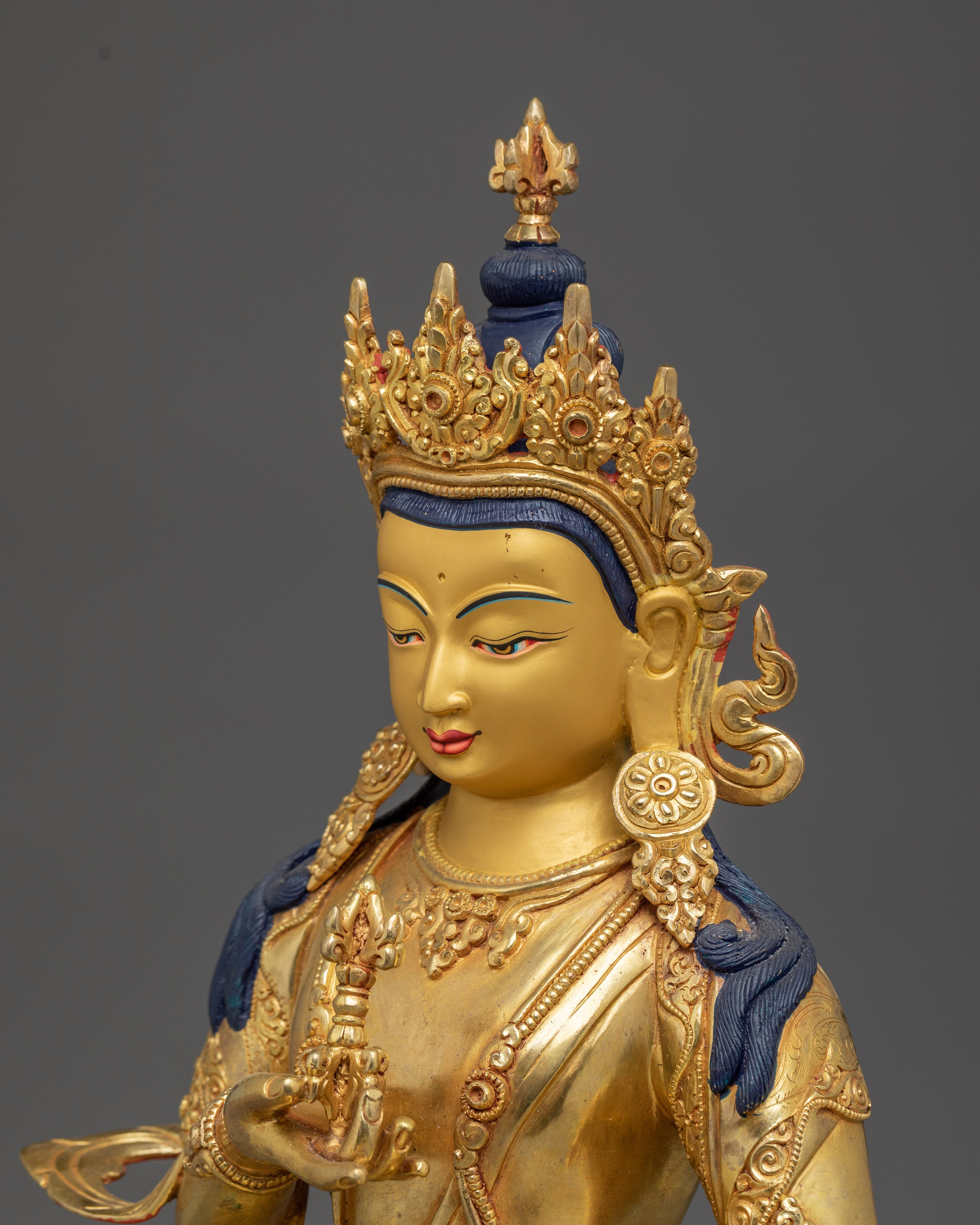 Handcrafted 24K Gold Gilded Vajrasattva Buddhist Sculpture For Meditation