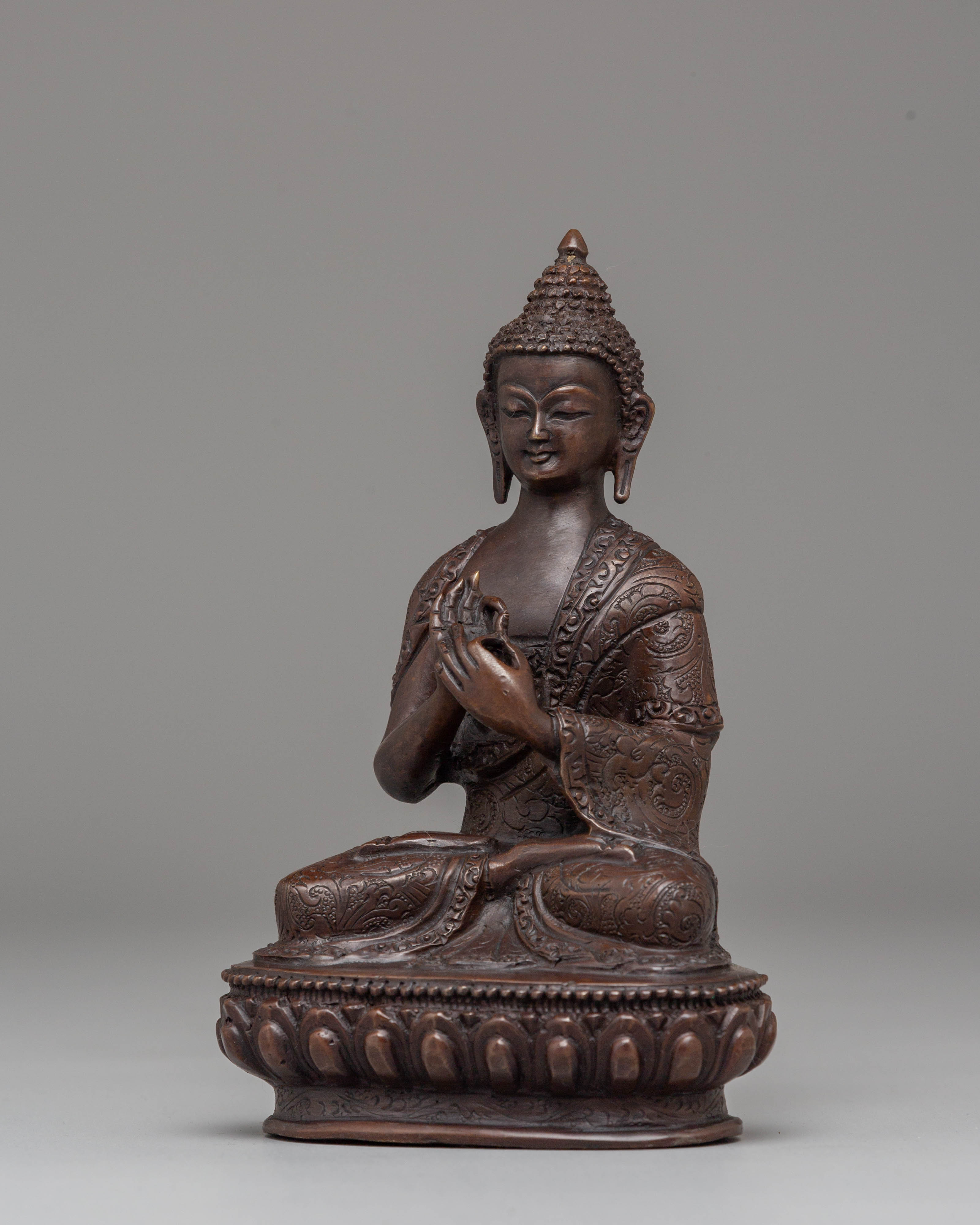 Oxidized Copper Handcrafted Vairocana Sculpture: Cosmic Buddha