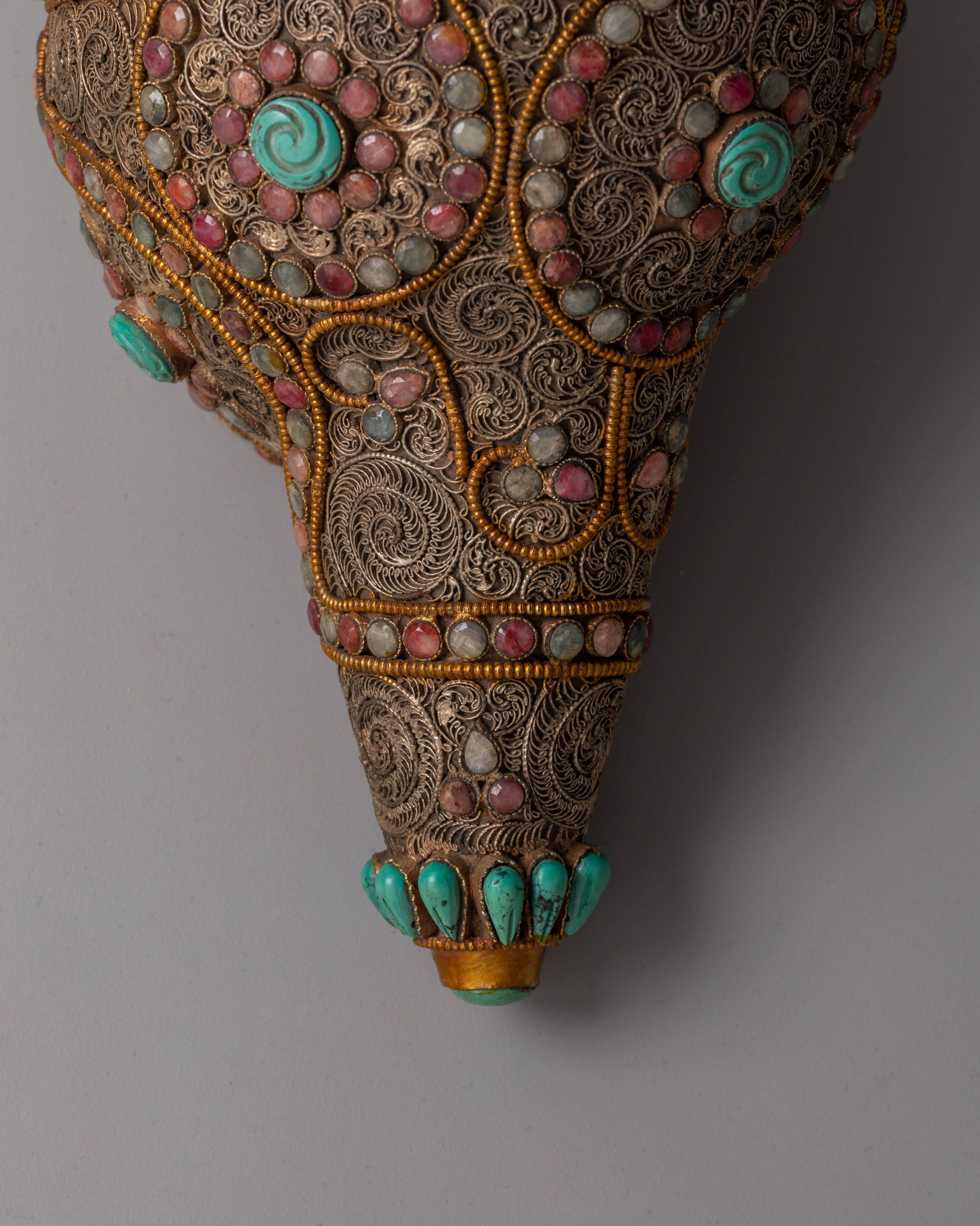 Tibetan Conch Shell with Semi Precious Stones for Puja and Meditation