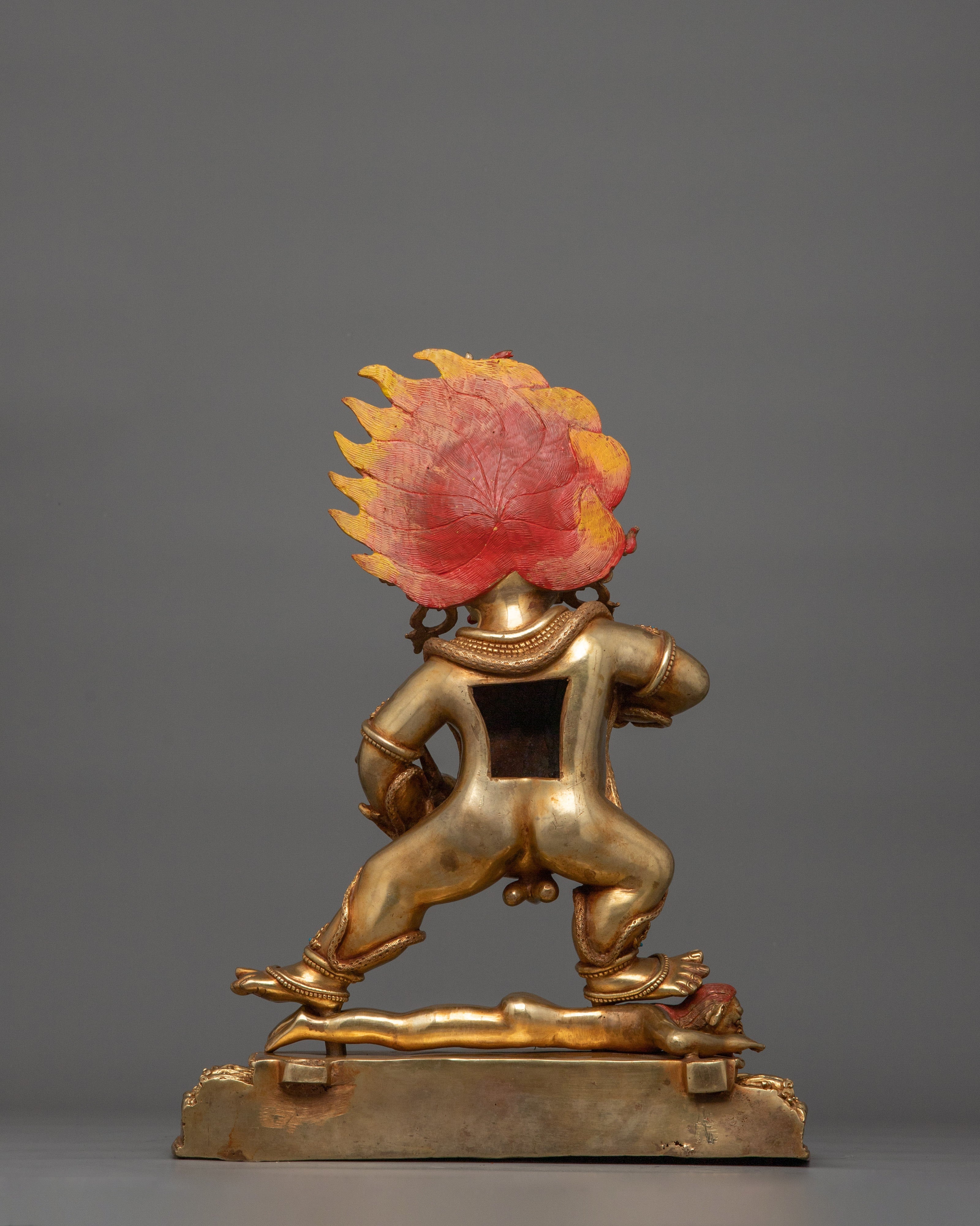 Hand-Crafted Wealth Deity Black Dzambhala Sculpture | Gold Gilded Black Dzambhala Statue