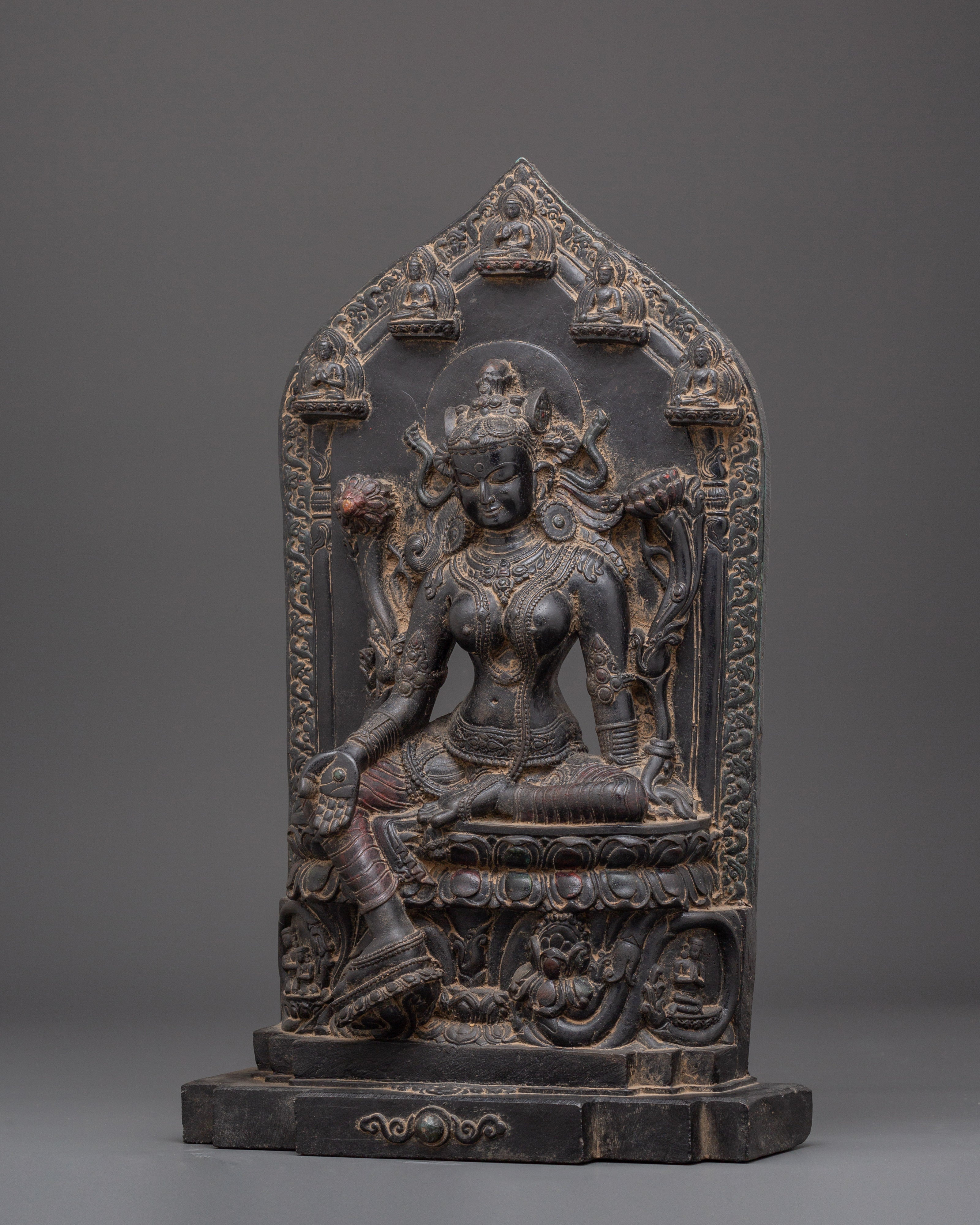 Compassion Deity Green Tara on Throne | Shyama Tara Sculpture