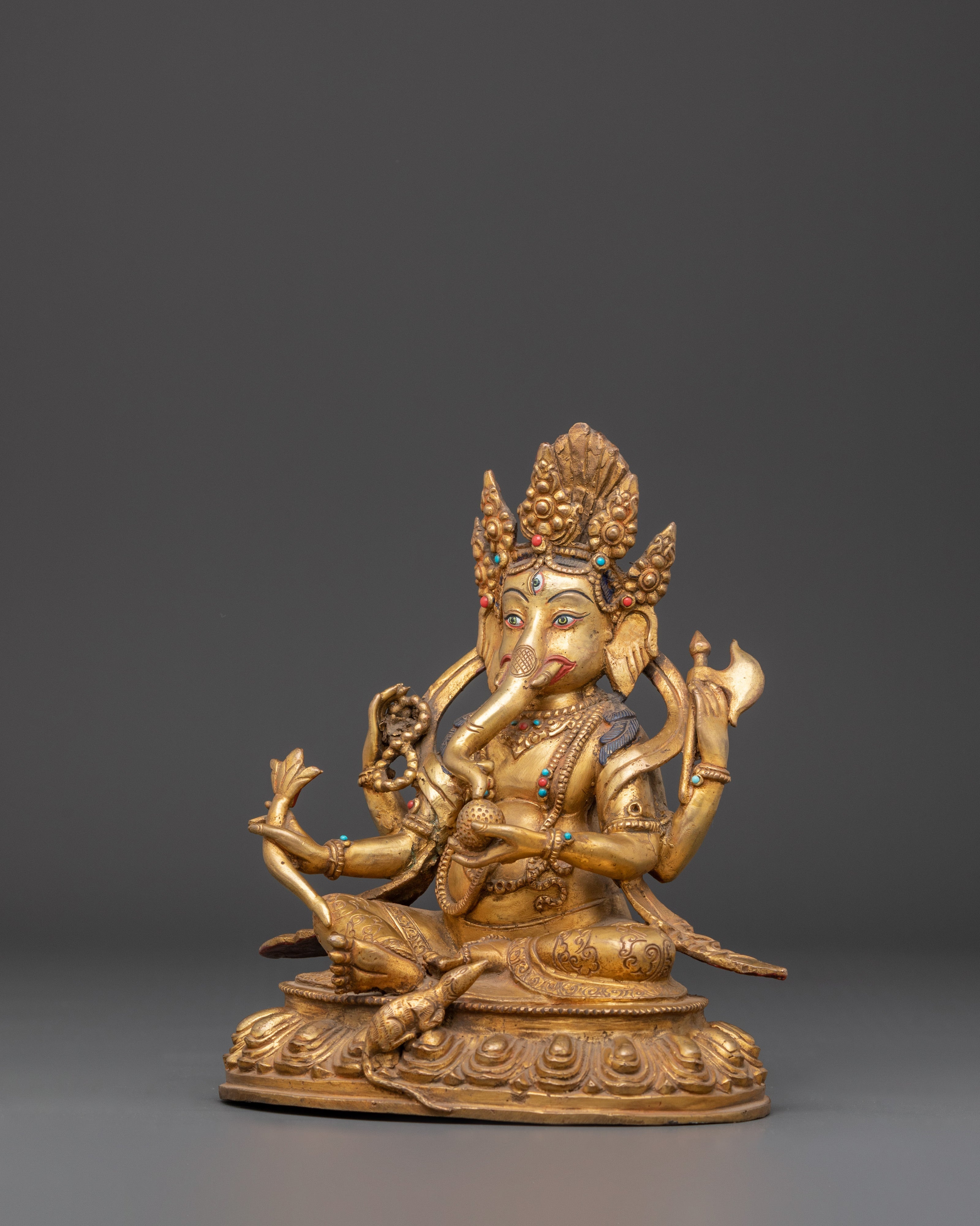 Handmade Vinayaka Ganesha Sculpture | Copper and Gold Plated Hindu Statue
