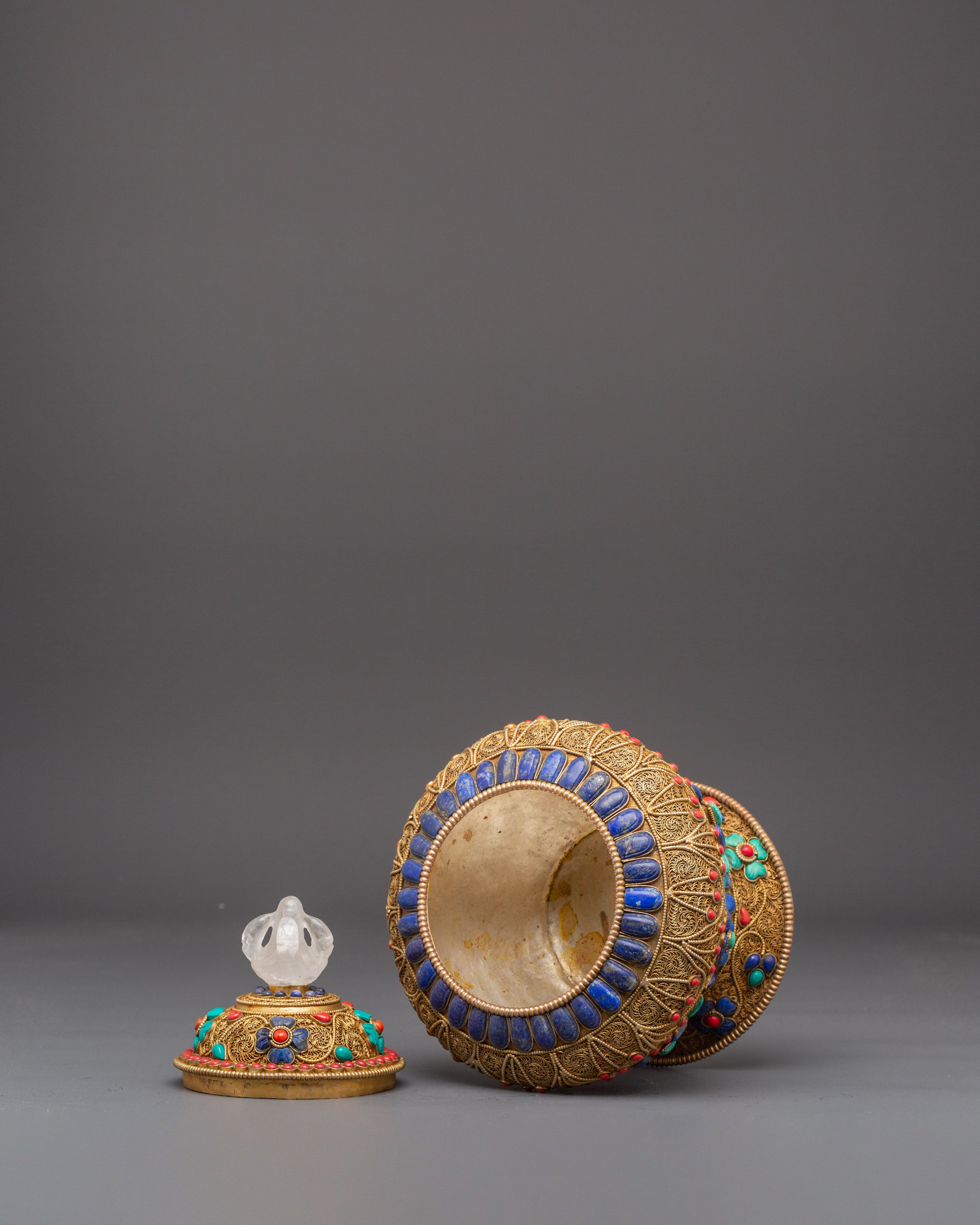 Gold Plated Rice Pot for Ritual Altar | Handcrafted Buddhist Altar Decor