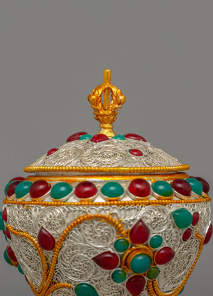 Copper Rice Pot with Filigree | Tibetan Offering Bowl