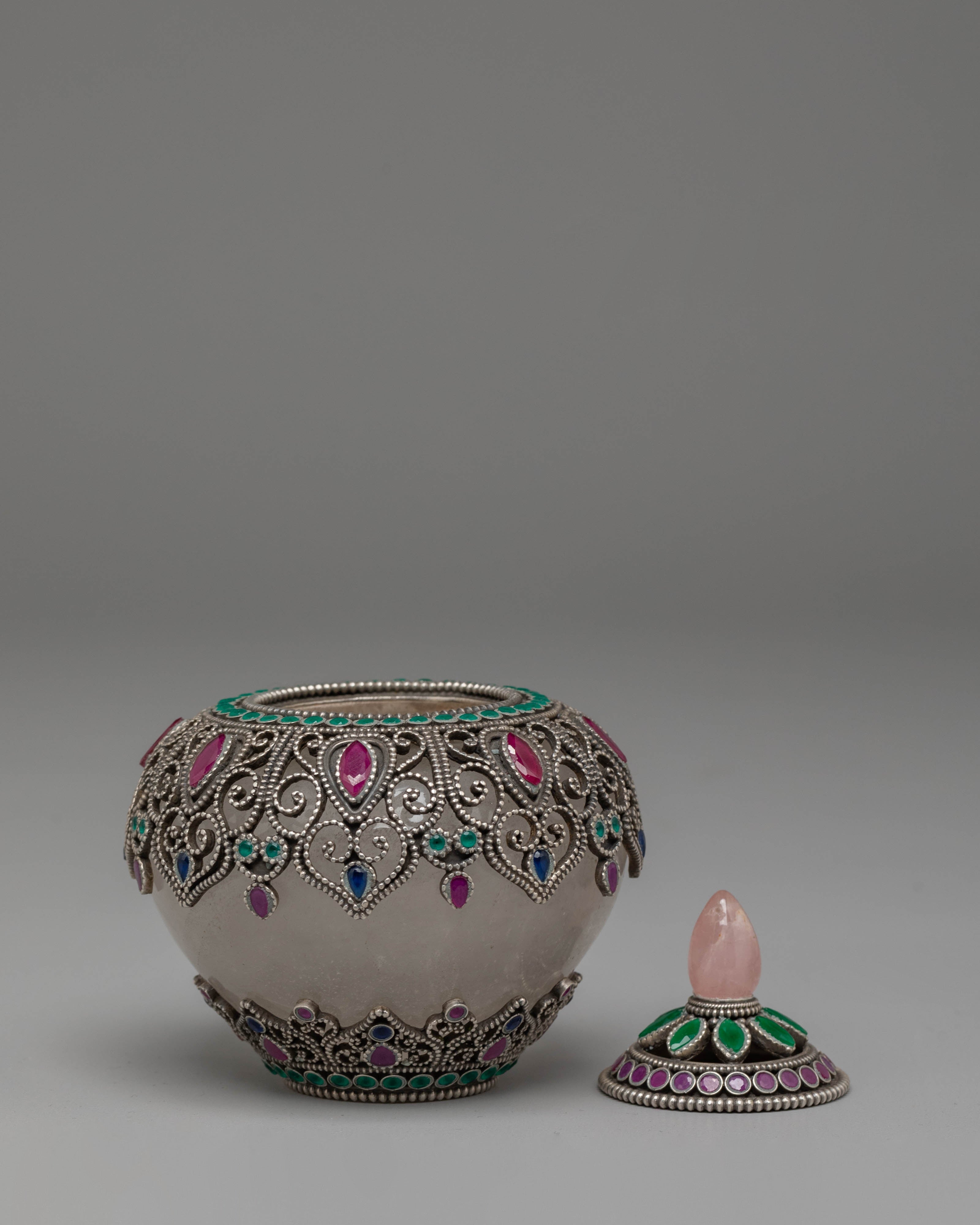 Spiritual Tibetan Dhupur Rice Pot | Sacred Silver Offering Vessel