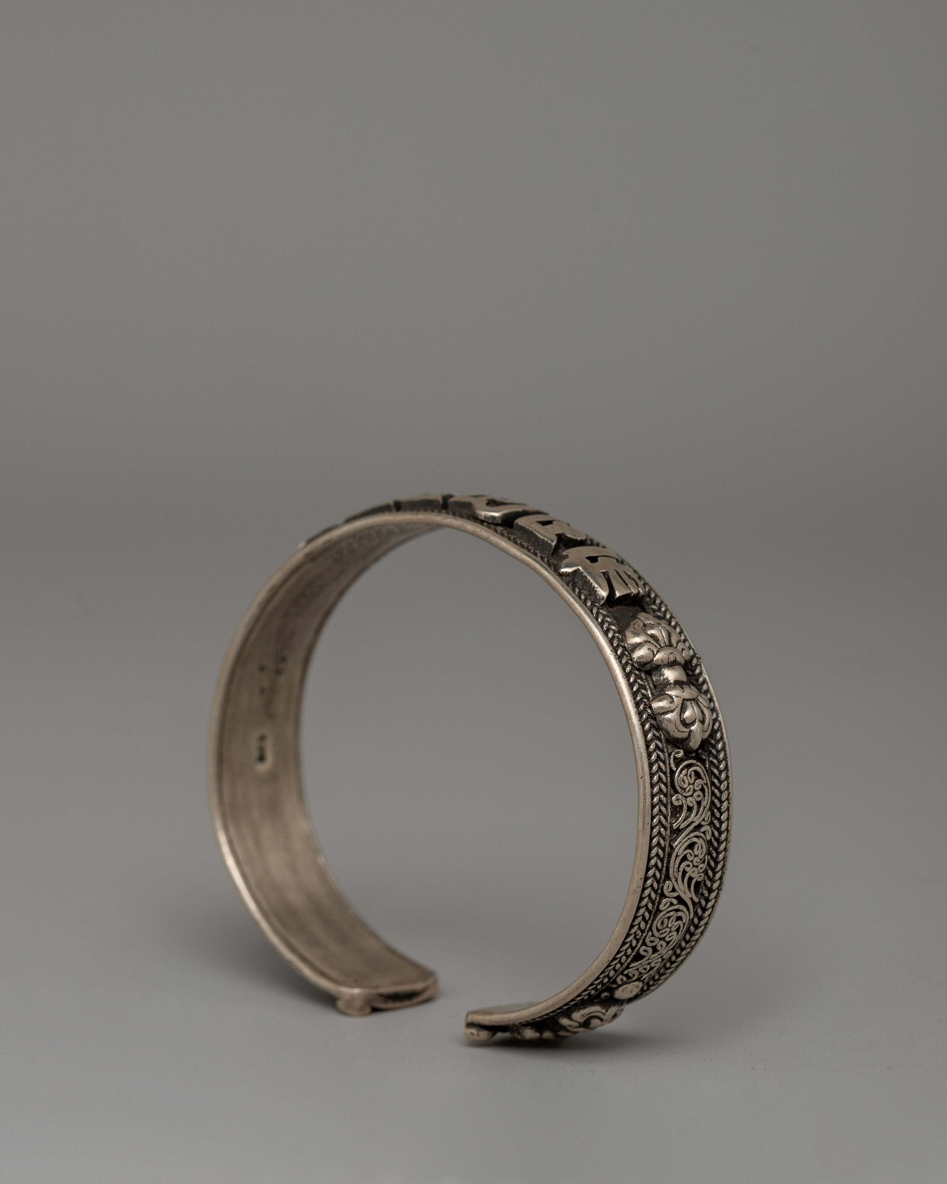 Sterling Silver Mantra Bracelet | Tibetan “Om Mani Padme Hum” Cuff