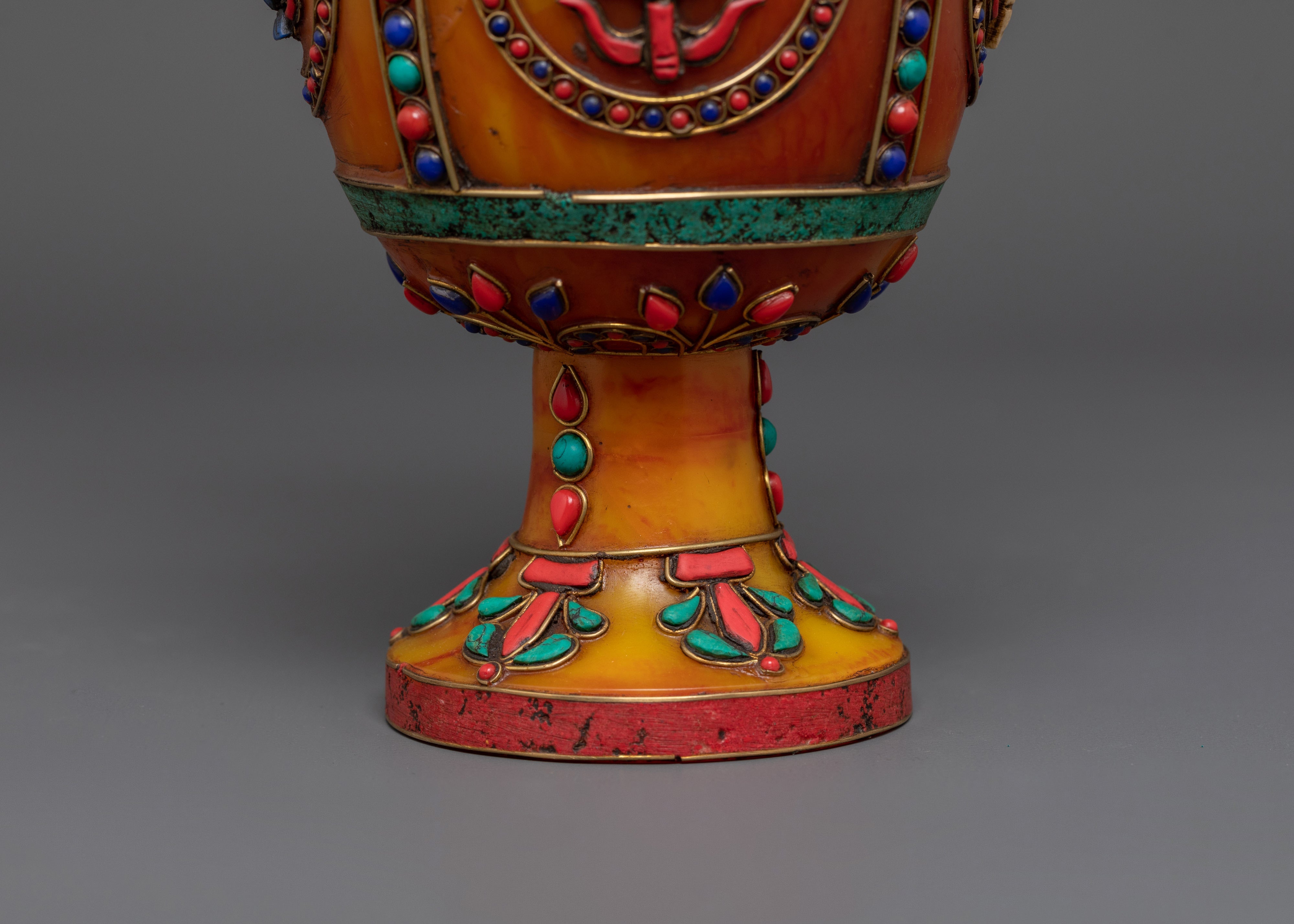 Buddhist Flower Vase Set for Decor | Coral, and Turquoise Stones