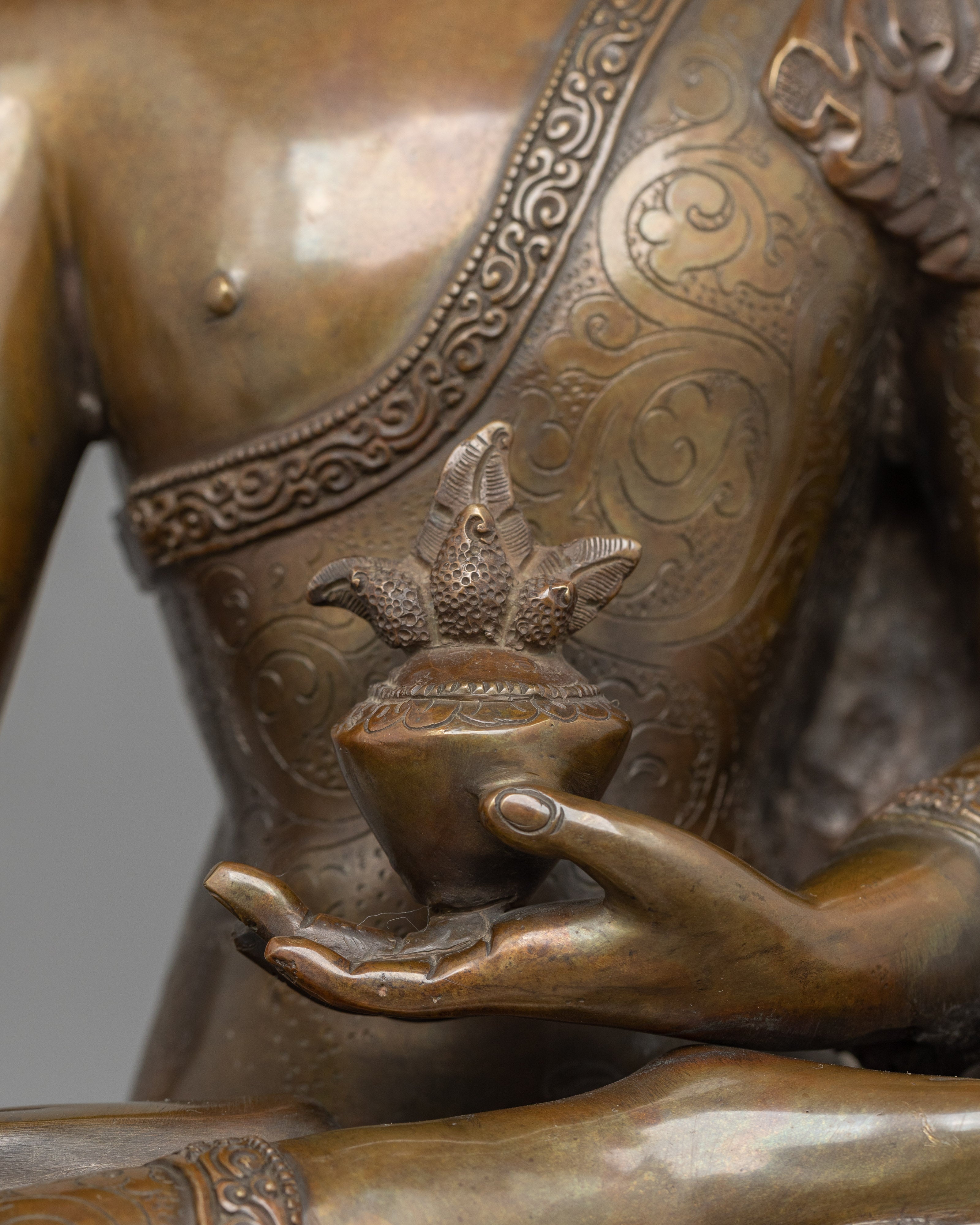 Serene Medicine Buddha Statue for Altar | Handcrafted Oxidized Copper Artwork