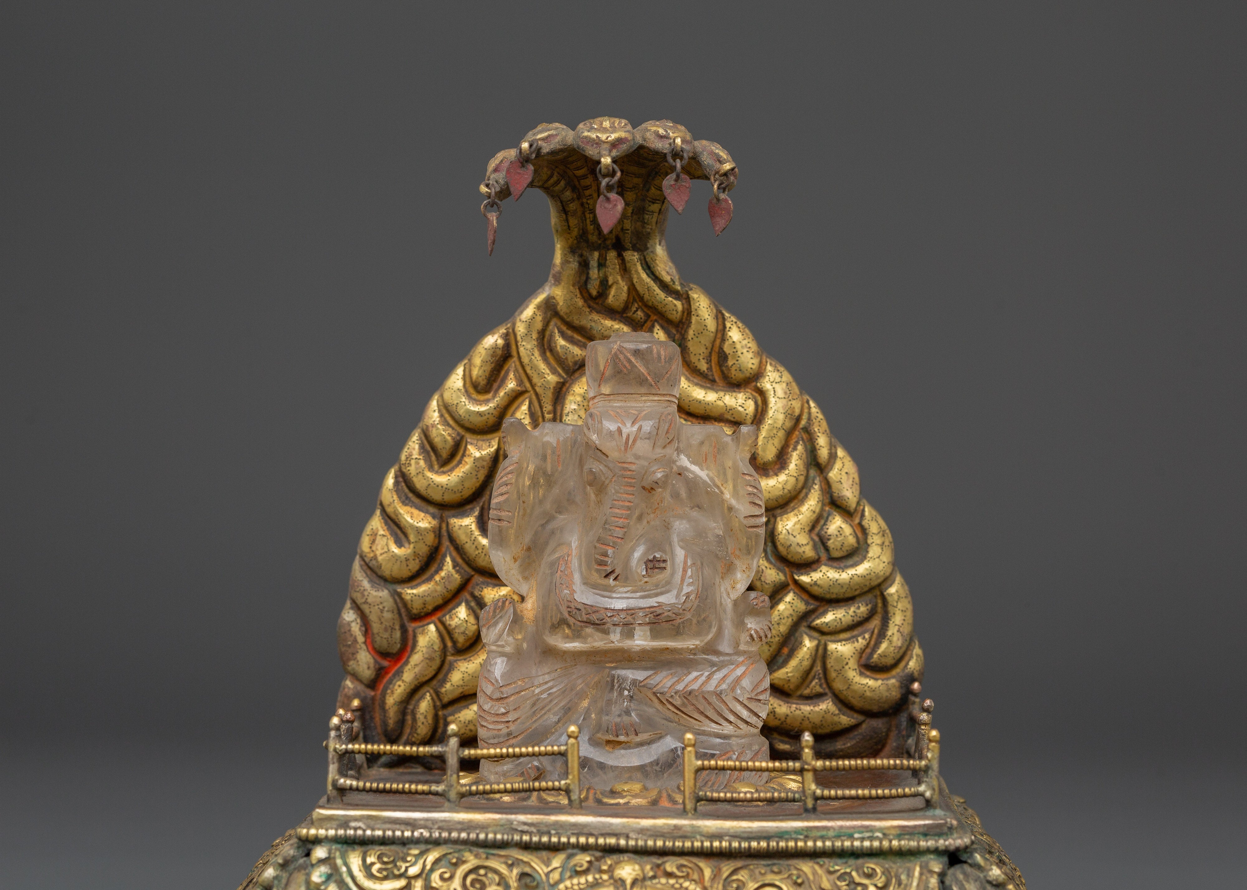 Handcrafted Crystal Ganesh Statue with Throne | Gold Plated Copper Base