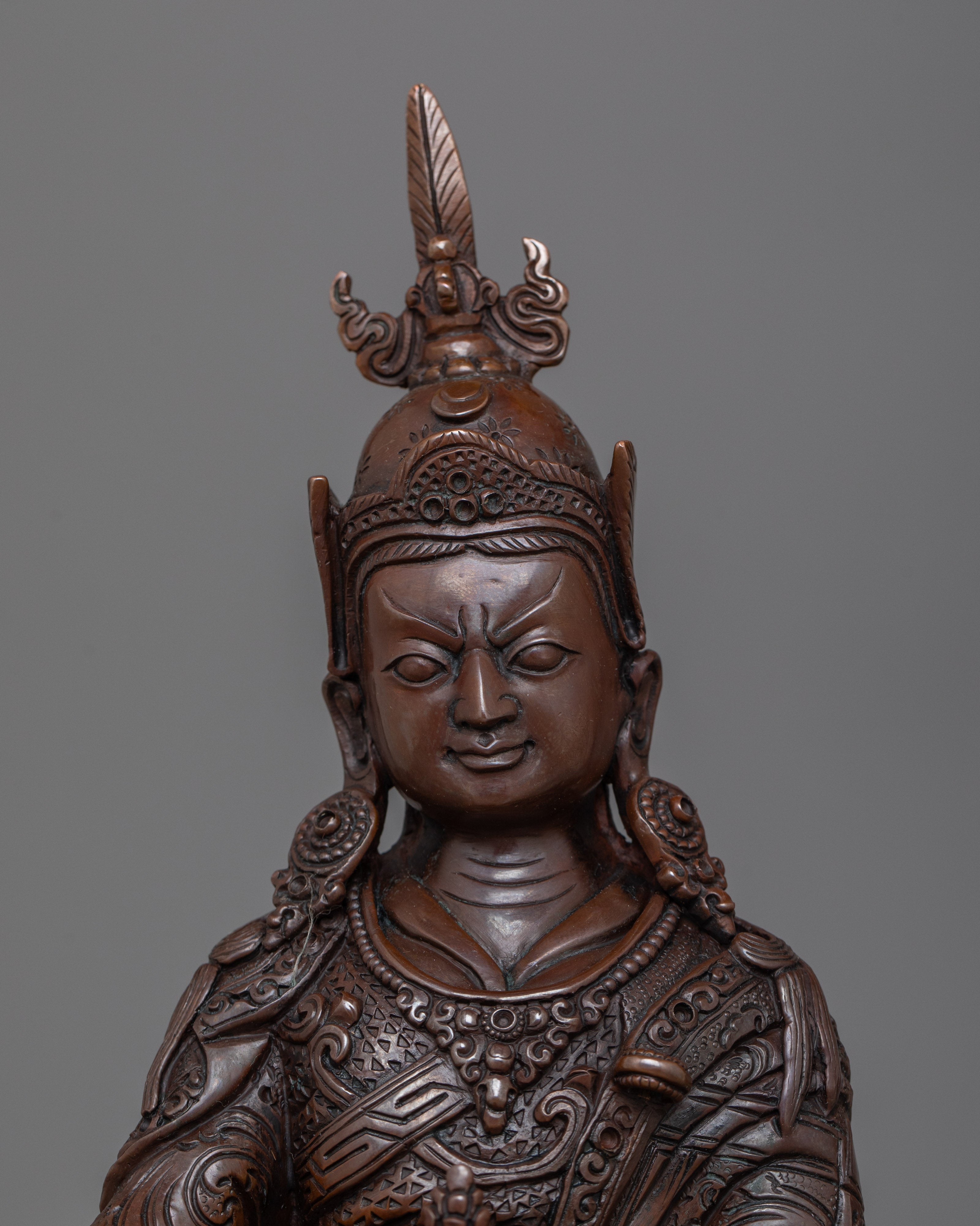 Oxidized Copper Guru Rinpoche Artwork | Handcrafted Buddhist Sculpture
