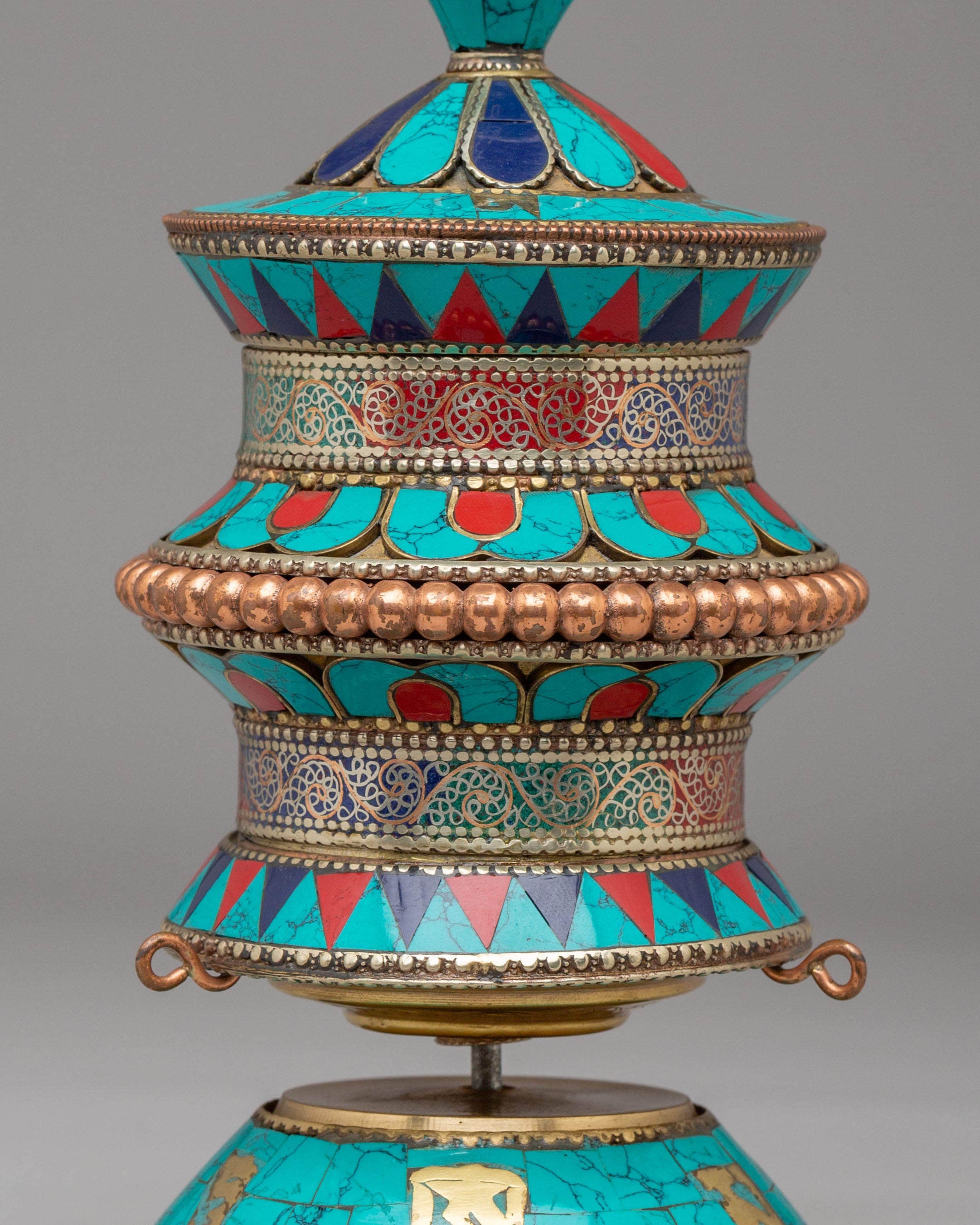 Handmade Tibetan Ritual Prayer Wheel | Copper Body with Gemstones
