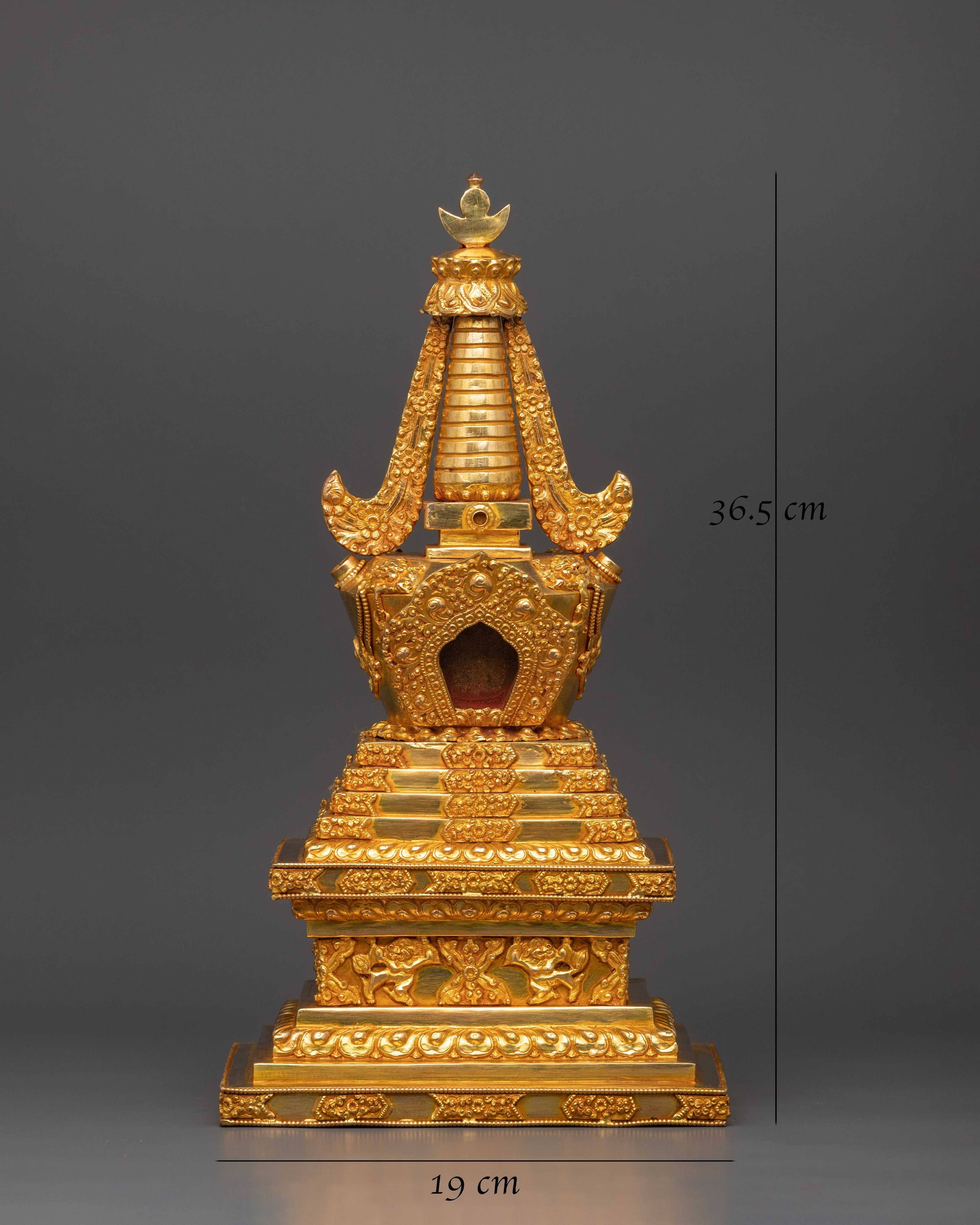Stupa Sacred Tibetan Altar Decor | Handcrafted Gold Plated Copper Stupa