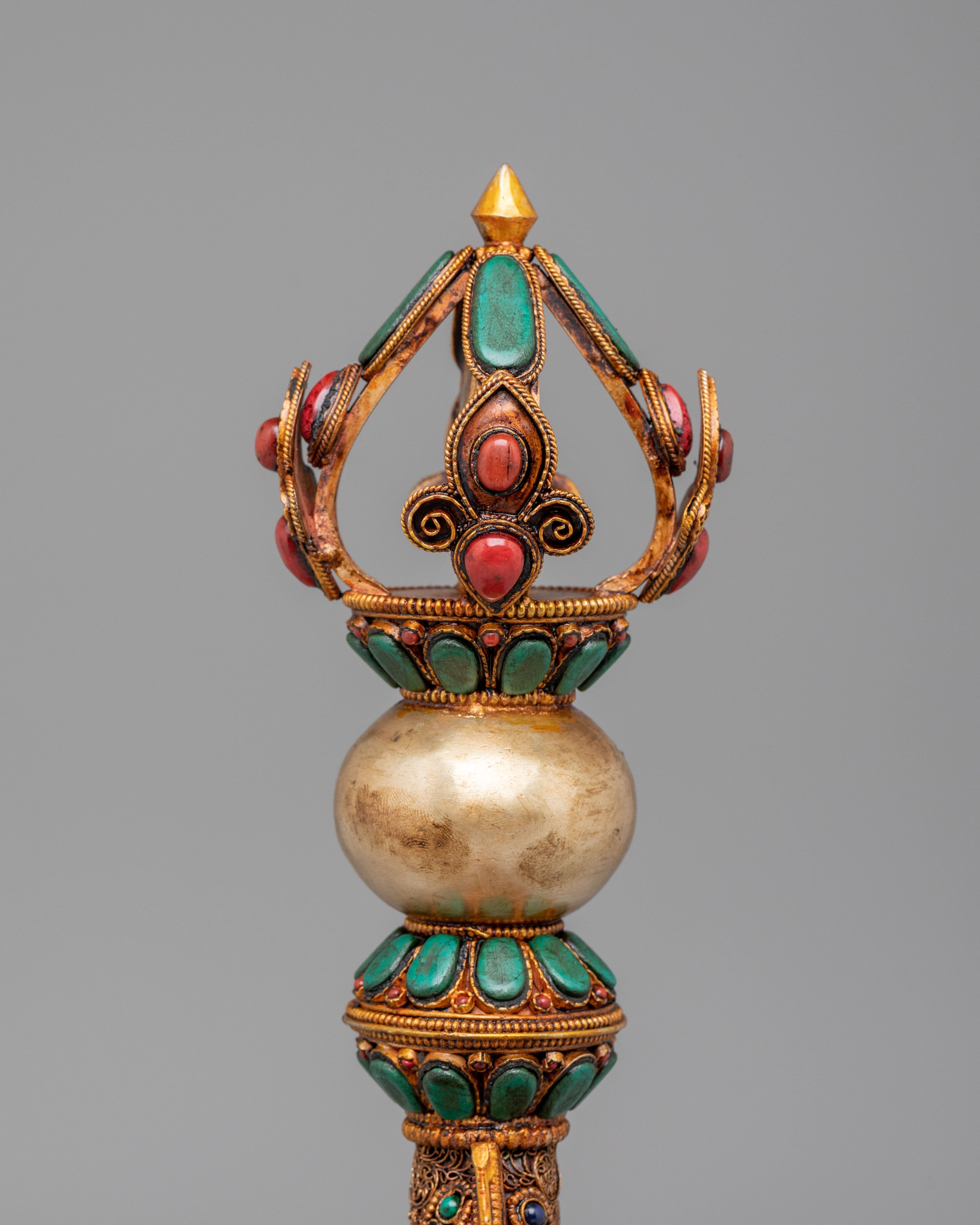 Himalayan Altar Ritual Kartika Knife | Gold Plated Copper Buddhist Artwork