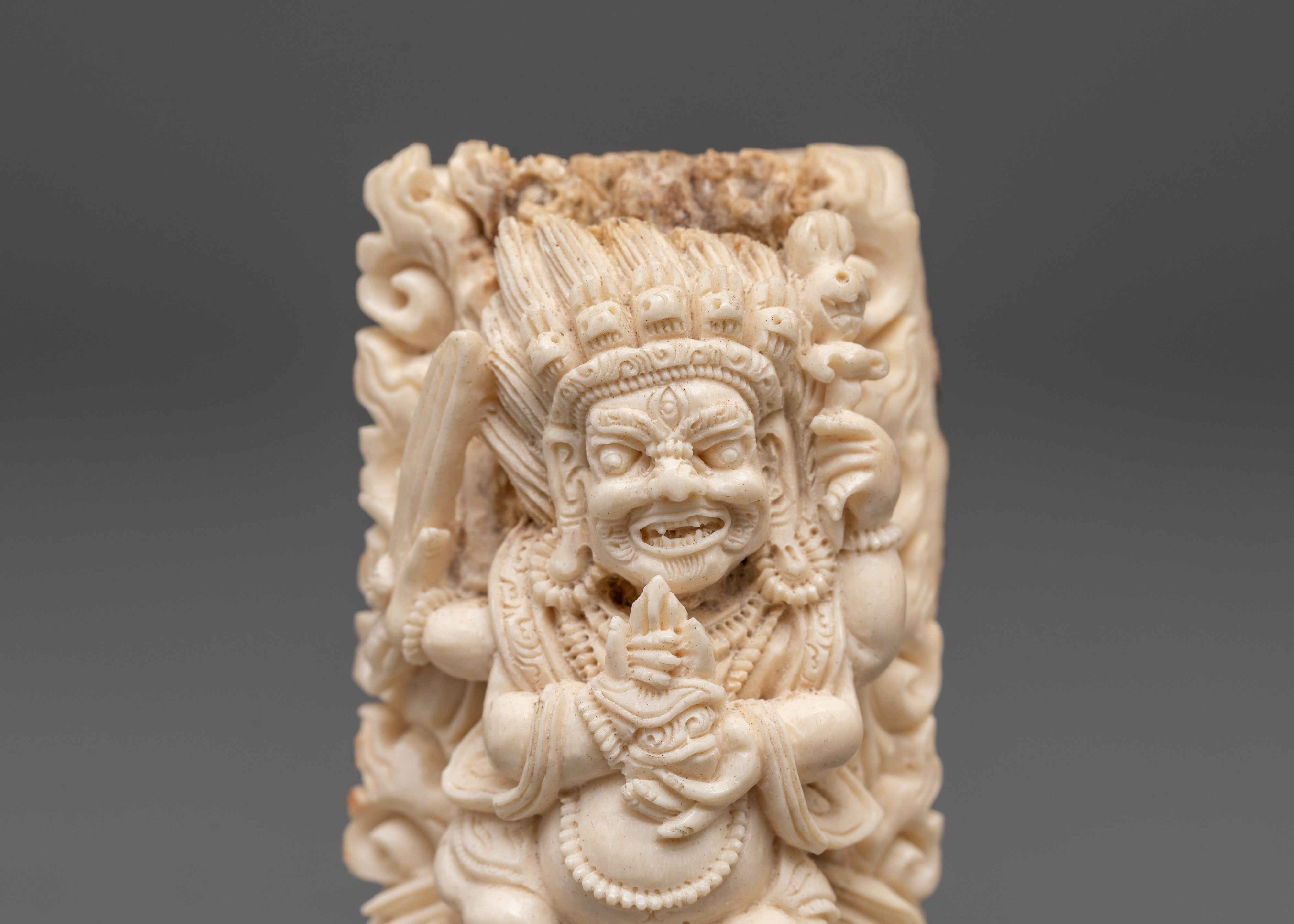 Handcarved Tantric Mahakala Bone Sculpture | Buddhist Protector Deity
