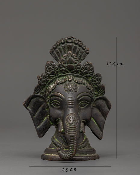 Brass Ganesh Head Statue with Antique Finish | Hindu Elephant God Ganesha