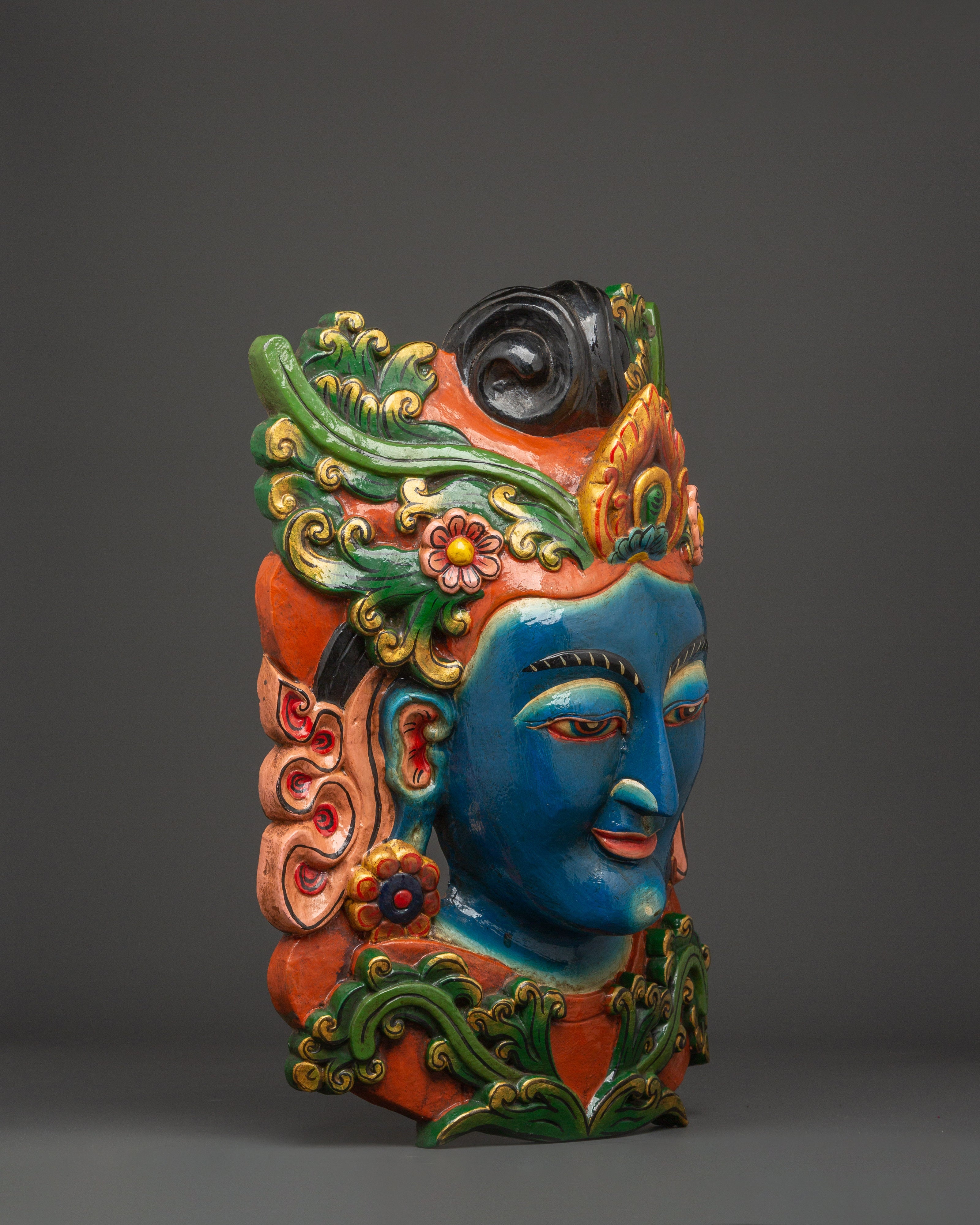 Tibetan Deity Wall Hanging | Handcarved Bodhisattva Mask