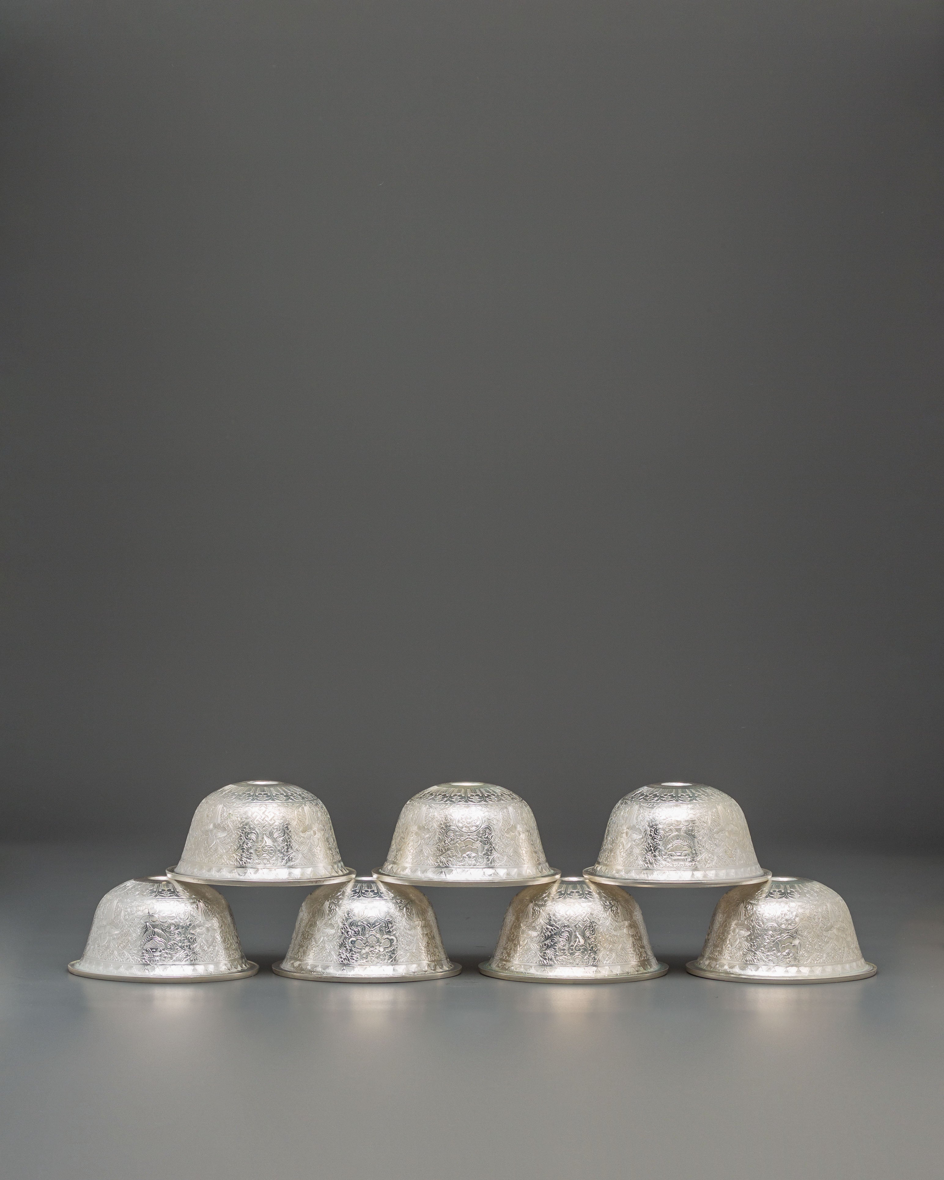 Copper Ritual Offering Bowl Set | Silver Plated Buddhist Altar Bowl