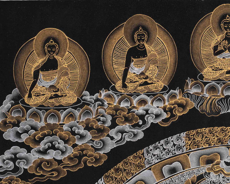 Black and Gold Lokeshvara Mandala Thangka | Mandala Painting For Home Decor