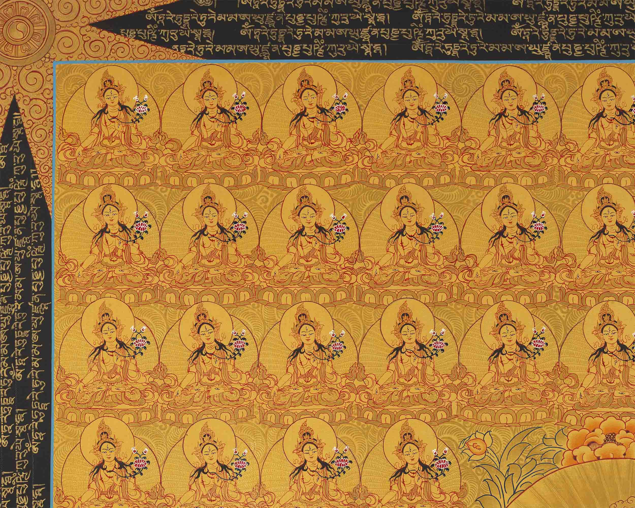 Big Size Gold 108 White Tara | Original Hand-Painted Female Bodhisattva Thangka