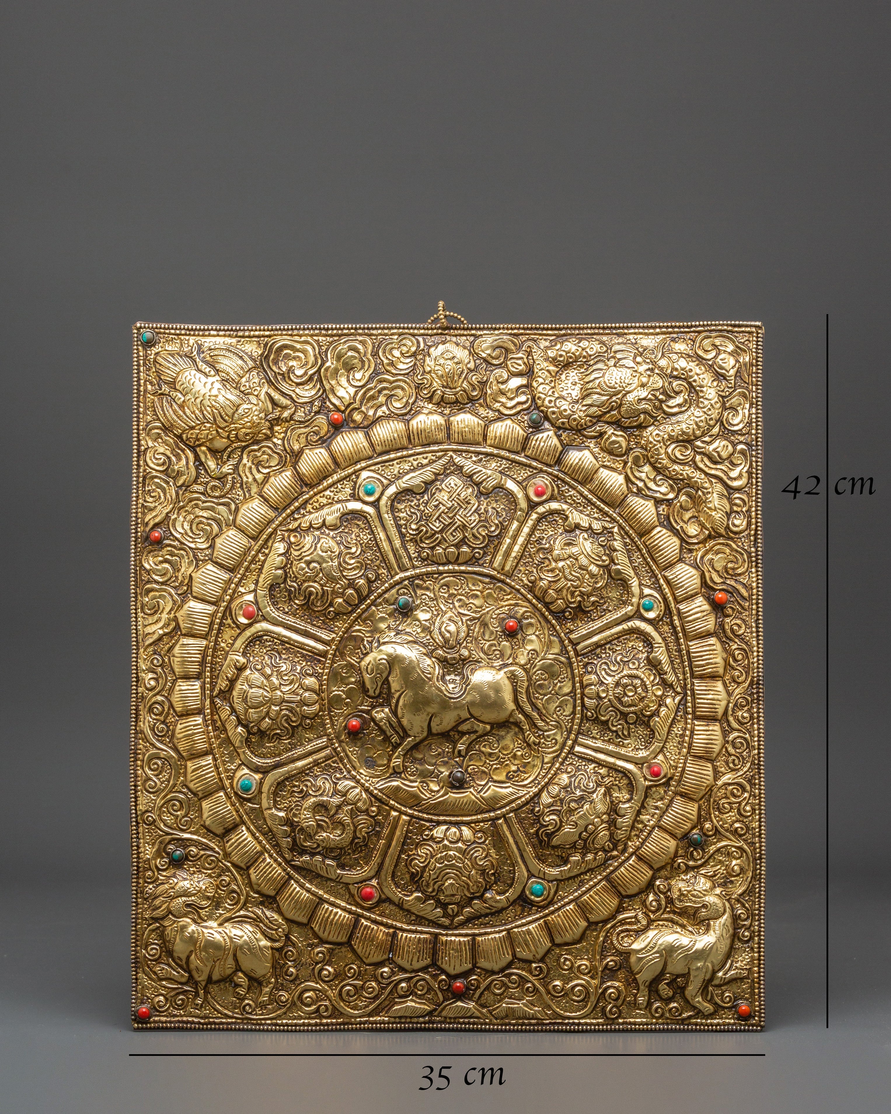 Sacred Tibetan Wind Horse Wall Hanging | Handcrafted Brass Buddhist Wall Art