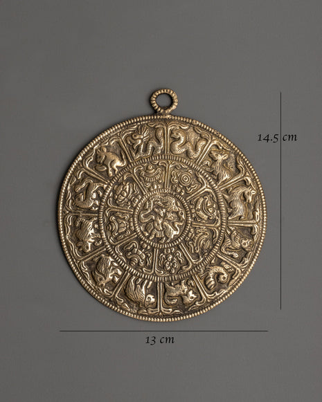 Brass Wall Hanging Sacred Artwork | Chinese Zodiac and 8 Auspicious Symbols