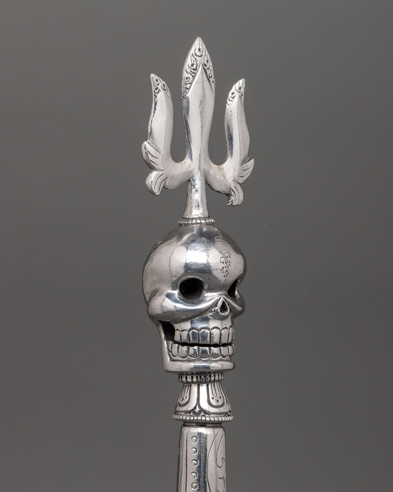 Handcrafted Phurba with Trident and Skull Design | Tibetan Iron Ritual Dagger