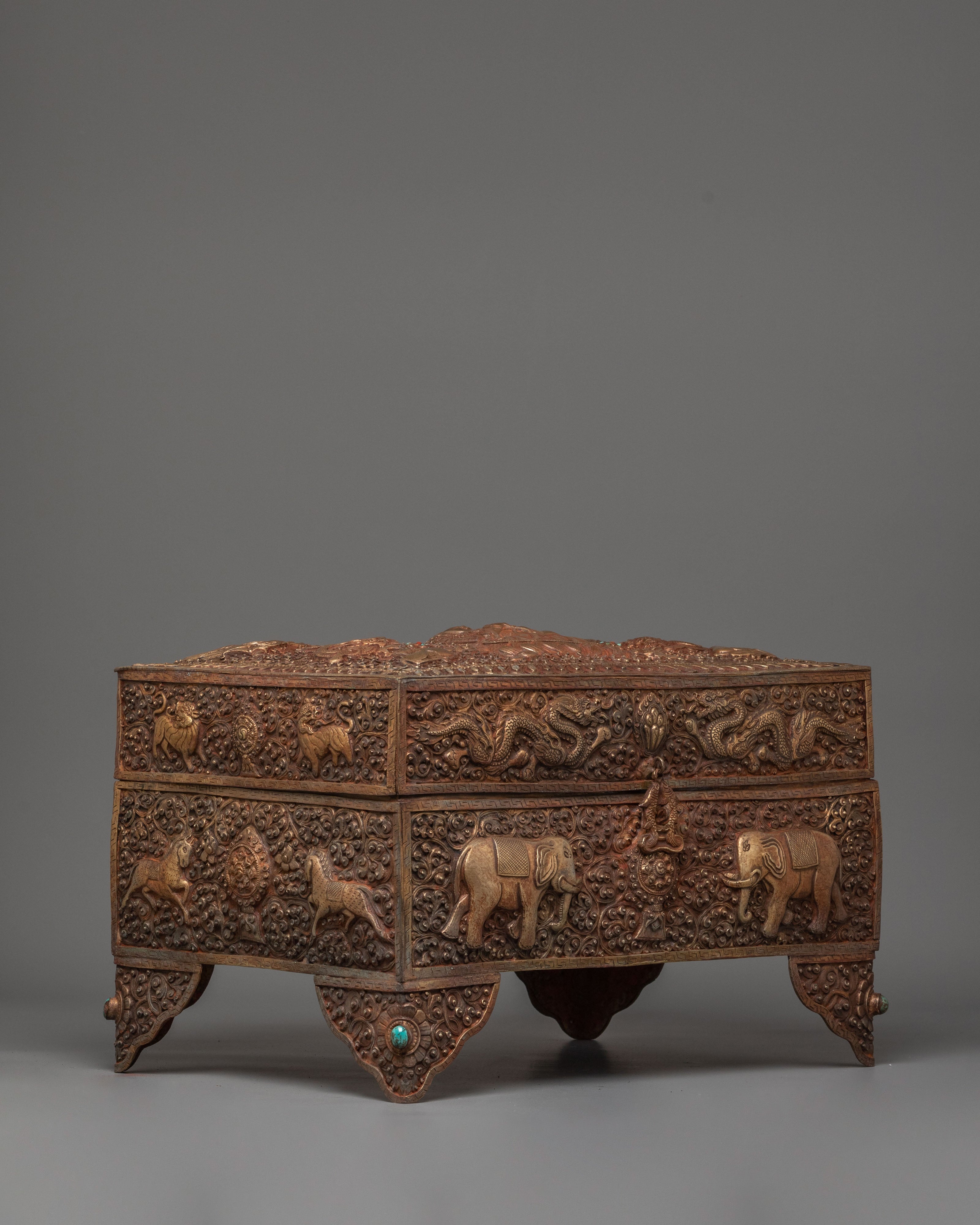 Handmade Tibetan Box | Dragon and Elephant Motifs