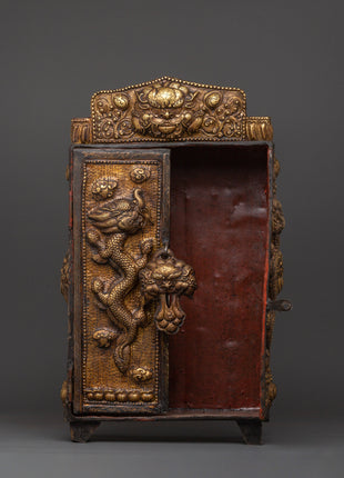 Large Tibetan Ghau Box | Brass & Iron Buddhist Altar Shrine
