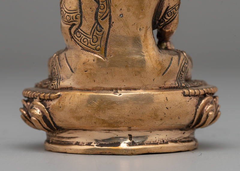 Shakyamuni Buddha Sculpture in Gold-Plated Copper | Ideal for Meditation & Home Altar