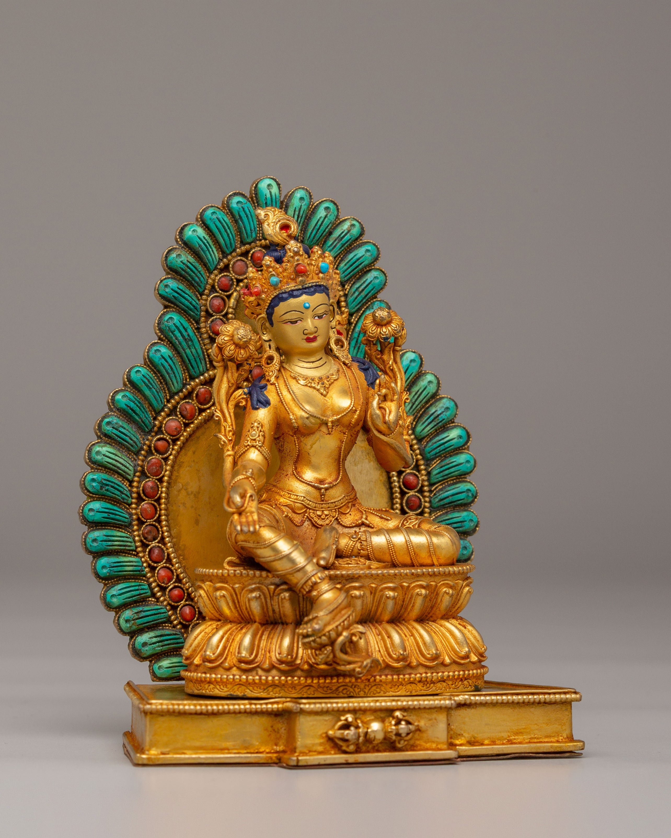 Spiritual Divine Green Tara Statue | Copper Body with 24K Gold Plating