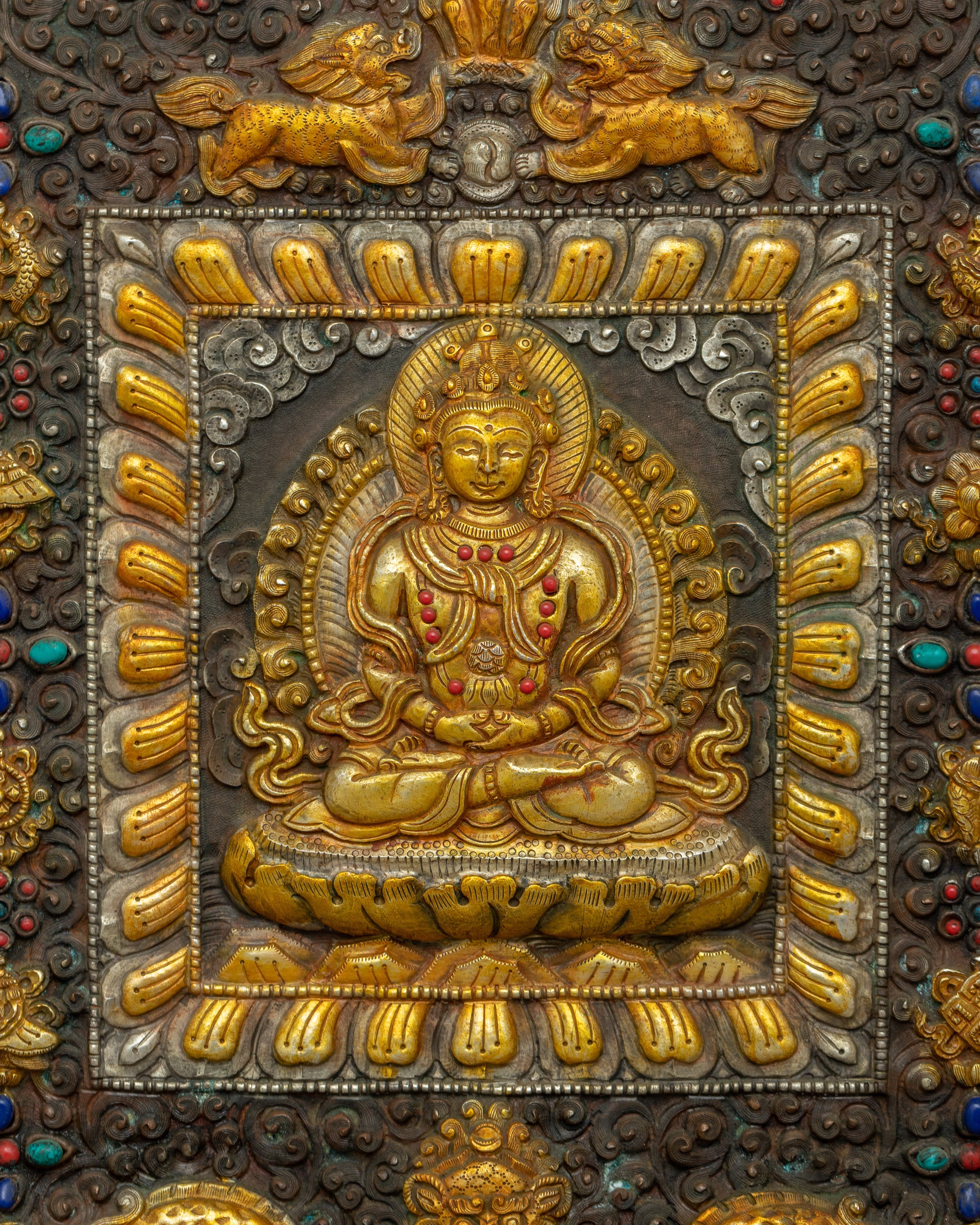 Amitayus Metal Thangka | A sacred Tibetan Buddhist wall art piece