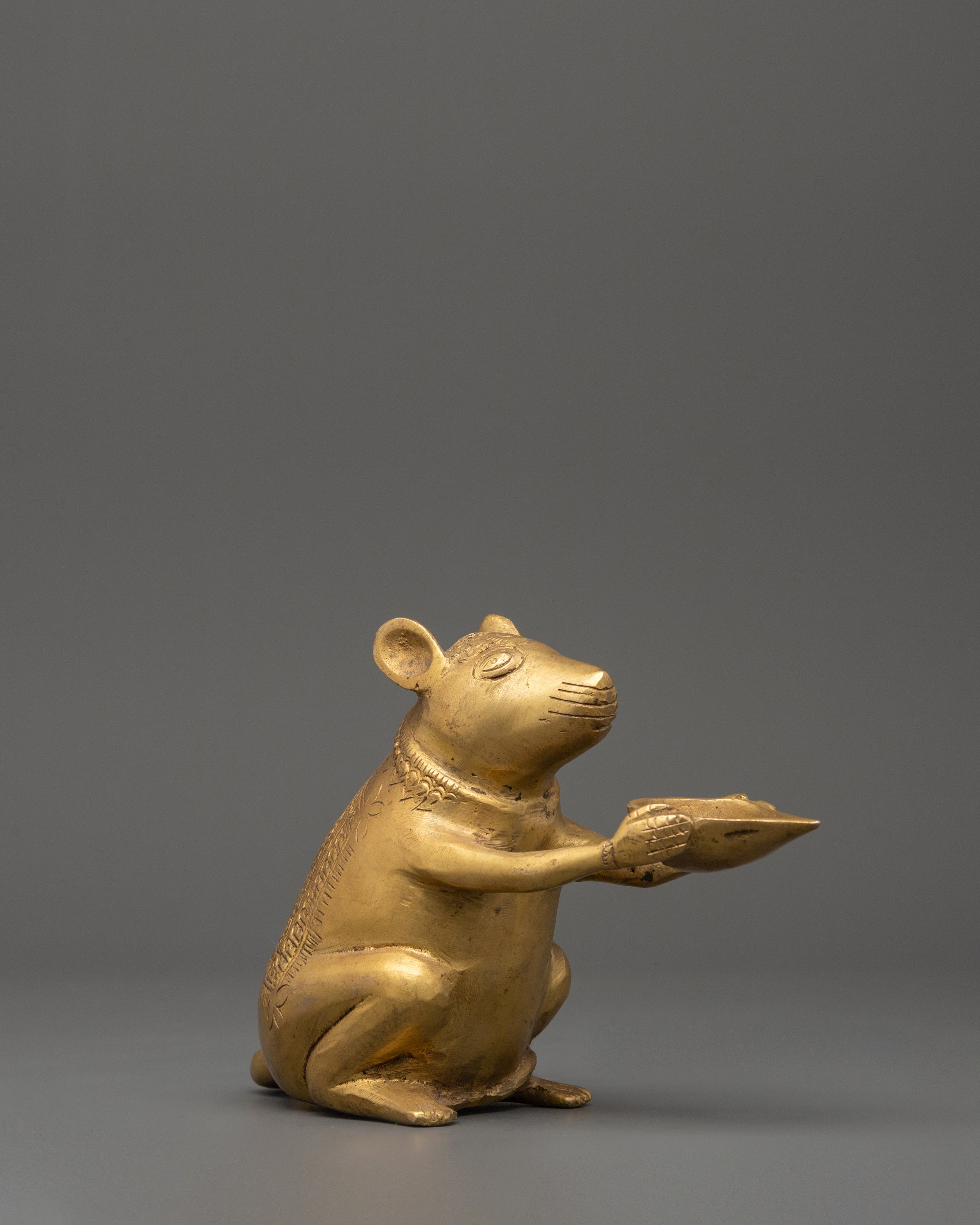 Brass Mouse Oil Lamp Sculpture | Ganesha’s Vahana Decorative Lamp for Ritual or Decor