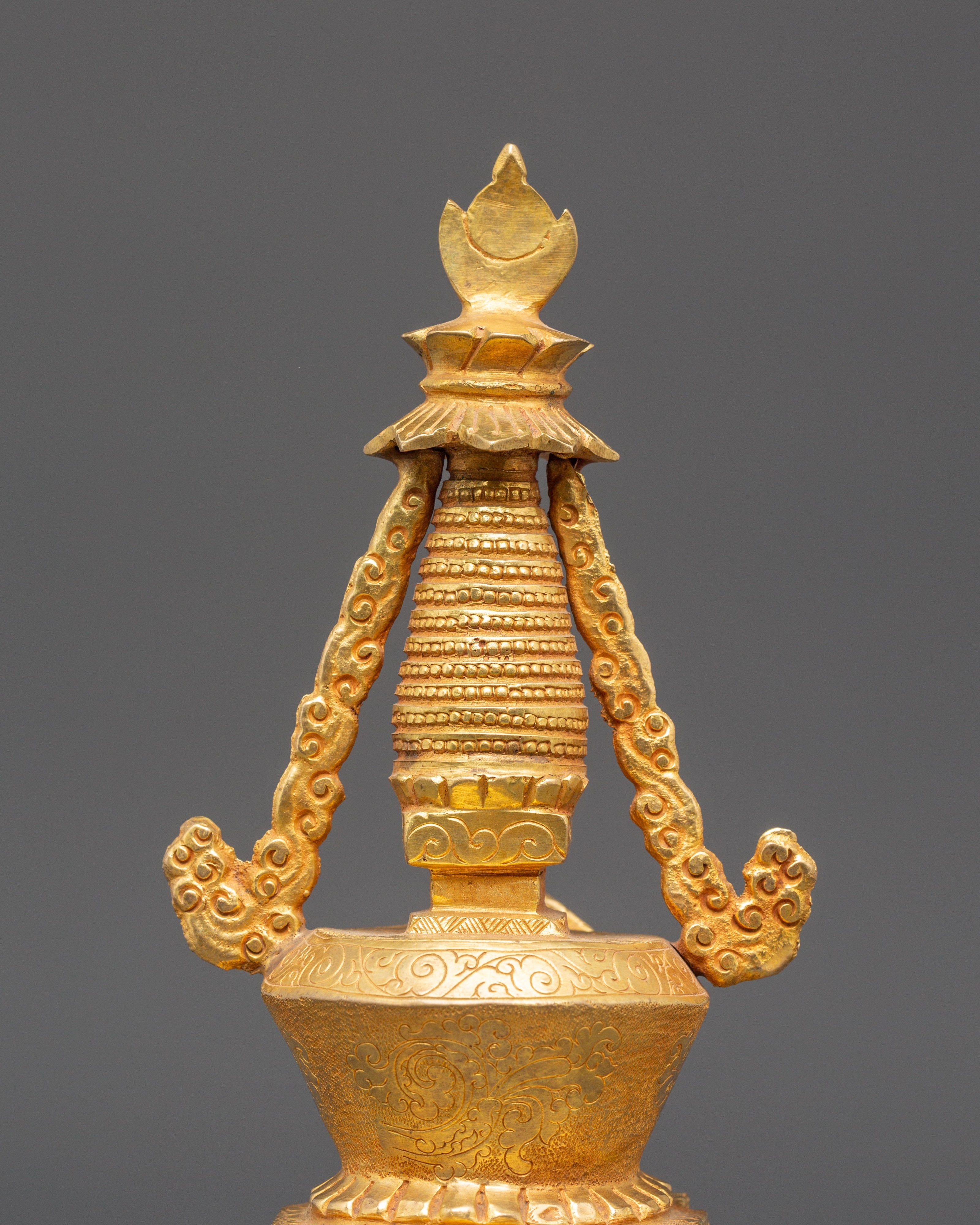 Handcrafted Spiritual Monument Stupa | Gold Plated Tibetan Altar Decor