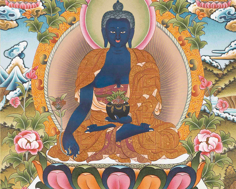 Healing Buddha Medicine Buddha Thangka | Hand-Painted Spiritual Arts