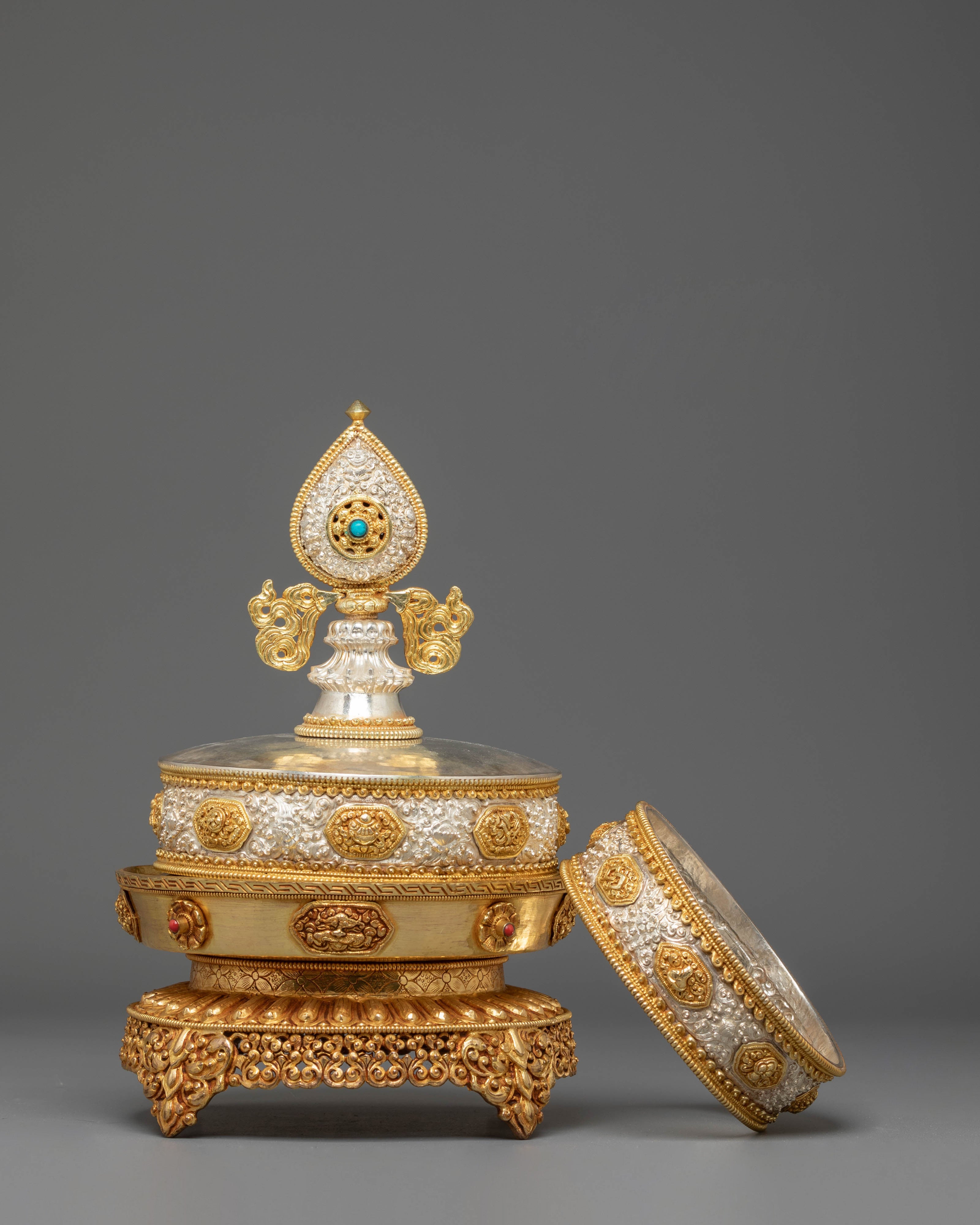 Tibetan Buddhist Mandala Set for Decor | Pure Silver & Fire Gold Mandala