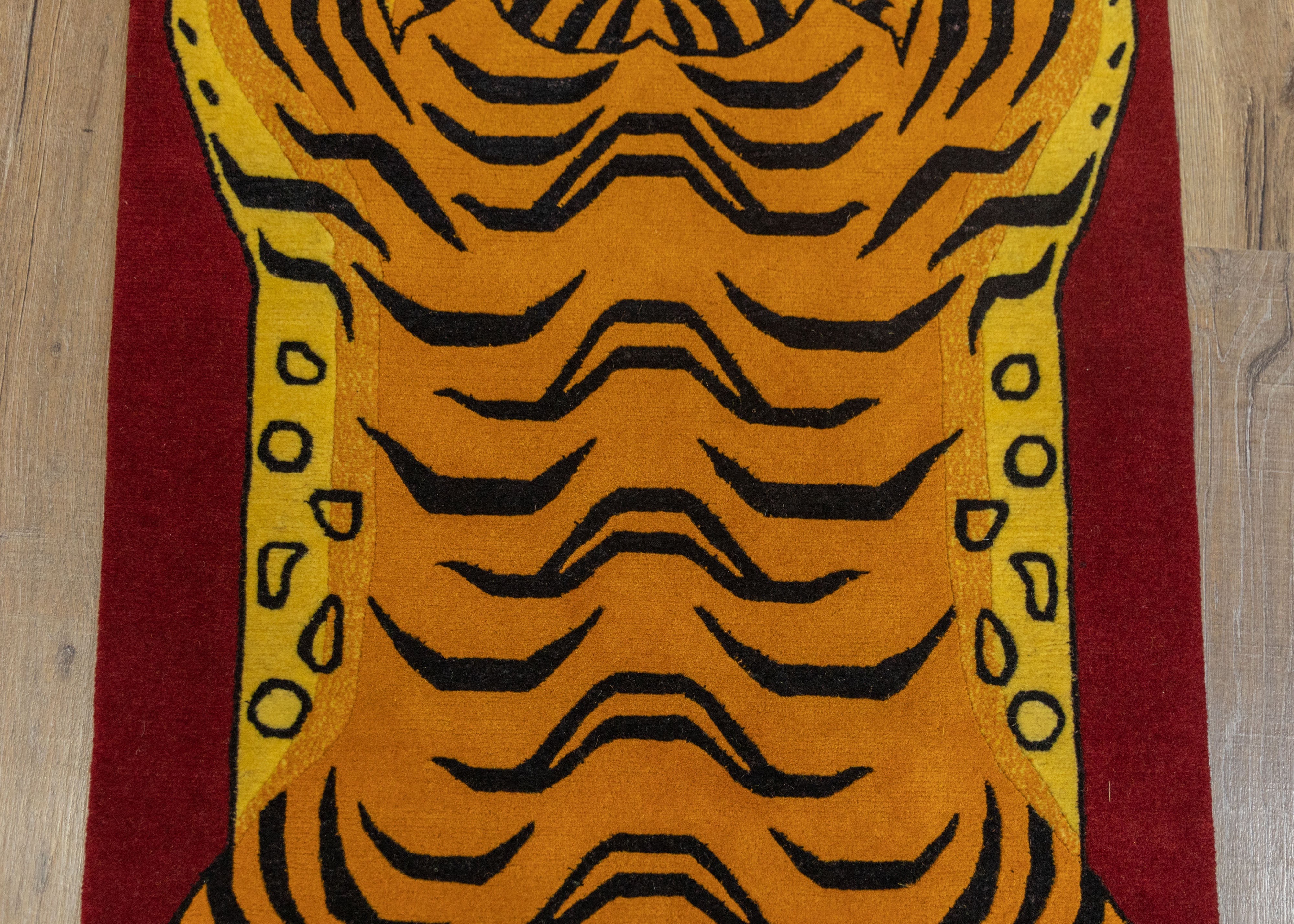 Handwoven Tiger Rug | Tibetan Wool Carpet for Artistic Home Decor