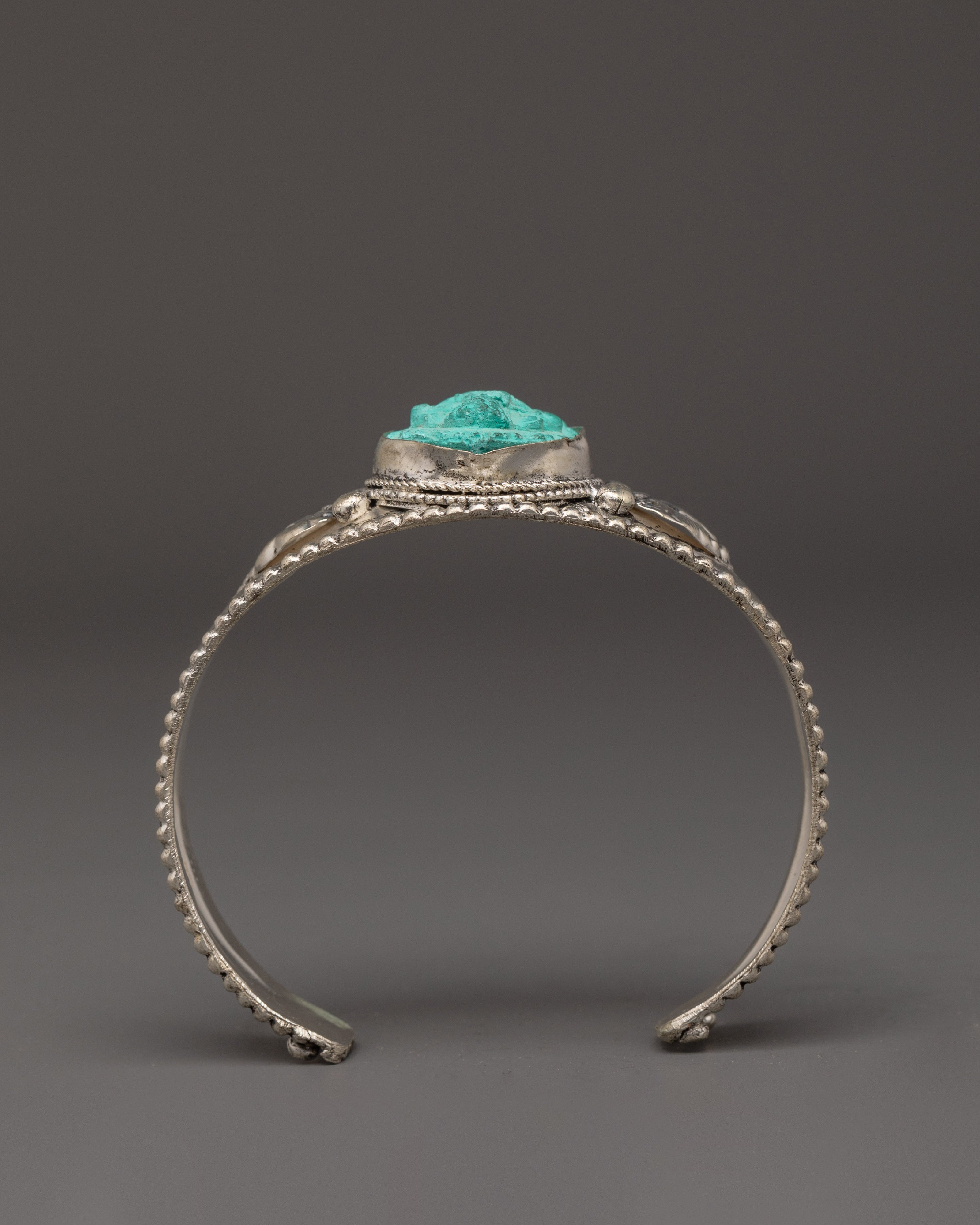 Handmade Tibetan Buddhist Bracelet with Turquoise | White Metal