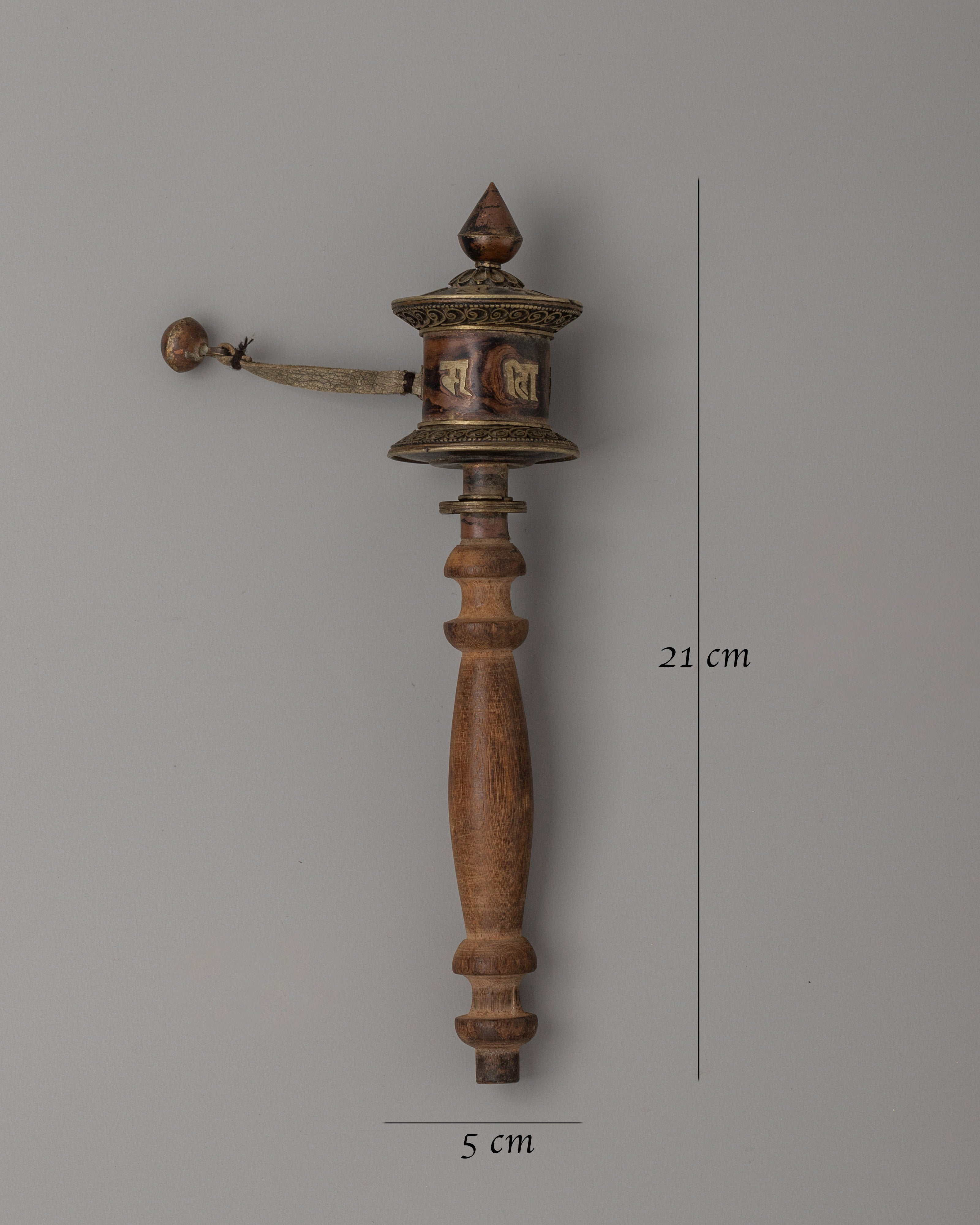 Traditional Tibetan Mani Prayer Wheel | Handcrafted Wooden Ritual Object