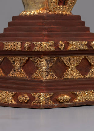 Discover a handcrafted Buddhist Stupa with gold-plated copper and bronze | Tibetan Shrine Artifact for Spiritual Rituals