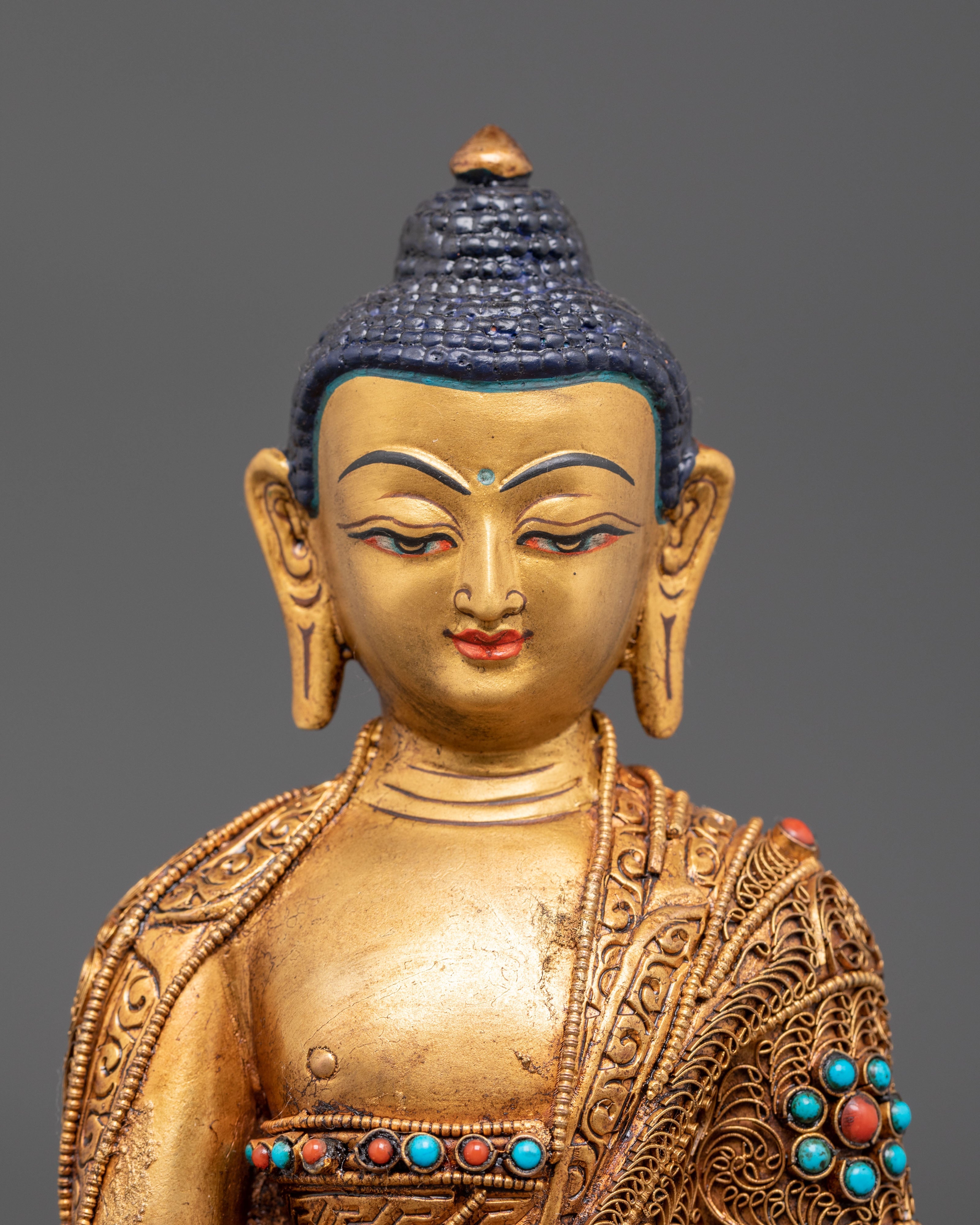 Spiritual Healing Buddha Bhaiṣajyaguru Statue | Gold Plated Copper Sculpture
