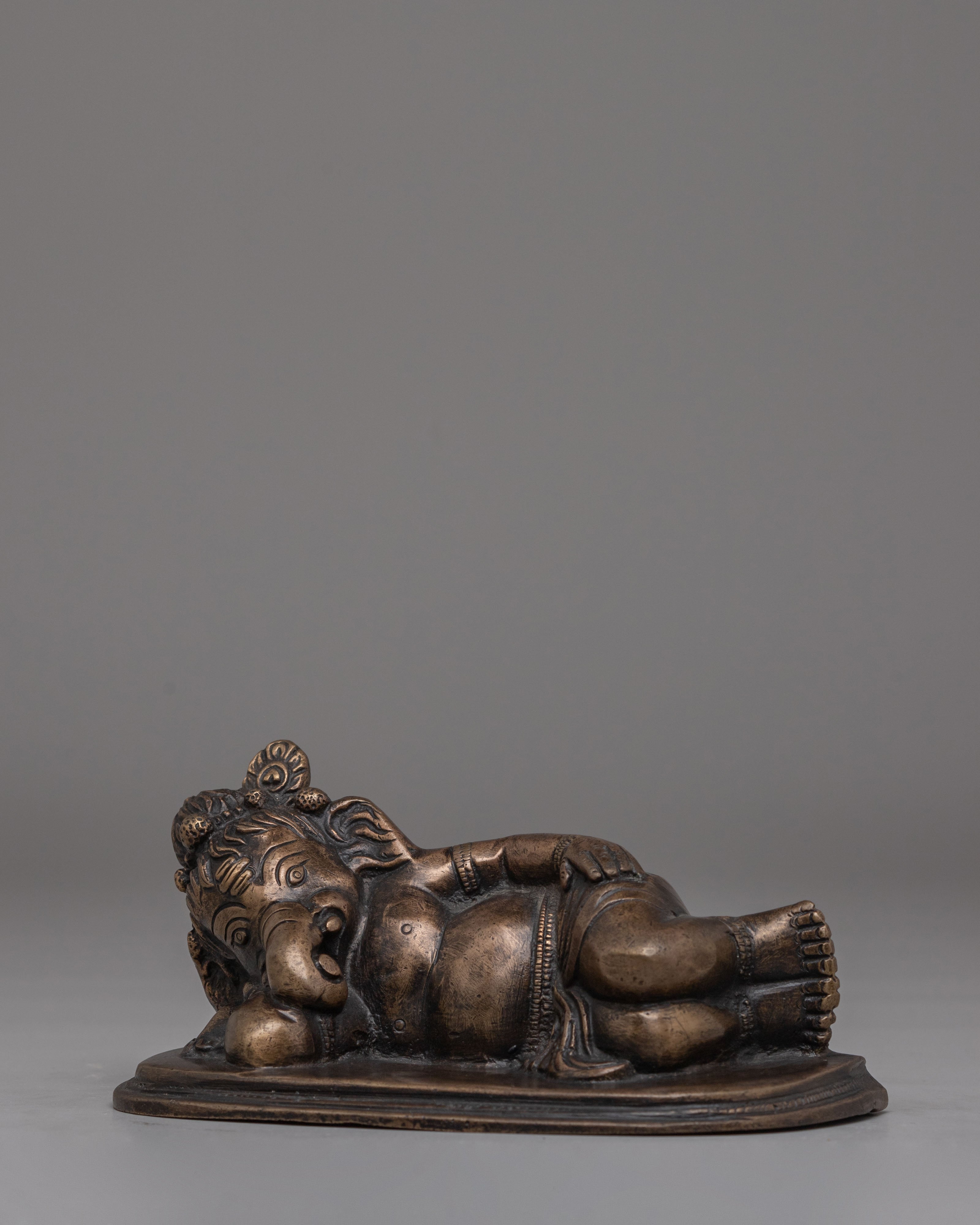 Spiritual  Reclining Ganesha Statue | Handcrafted Bronze Lord Ganesh Sculpture