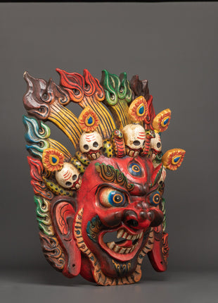Traditional Bhairav Wooden Wall Mask | Guardian Deity of Protection & Power